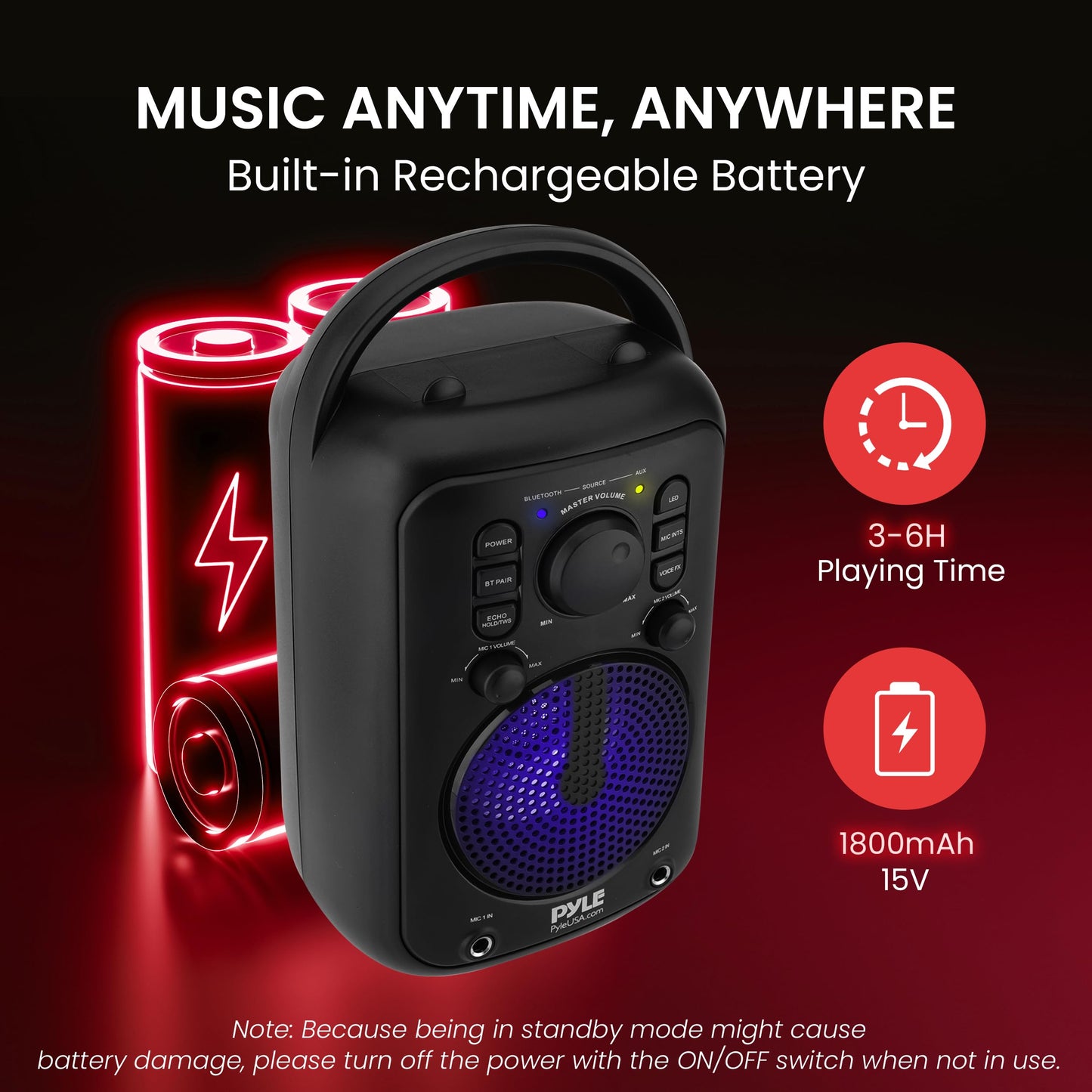 Pyle 4” Wireless BT Streaming Speaker - Portable Audio Speaker, with Two Microphones and Stand to Put Mobile Phone, 5.0 Bluetooth, Big Bass & Clear Sound, MP3, Classic Karaoke System