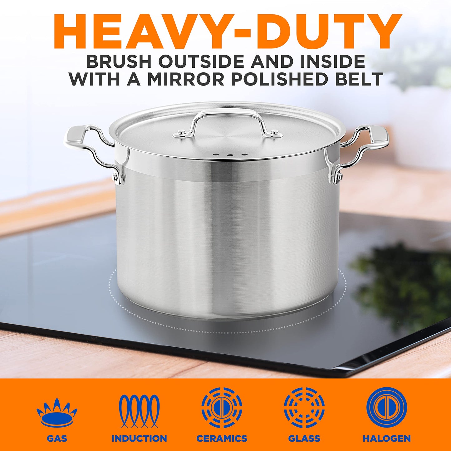 NutriChef 12-Quart Stainless Steel Stockpot with Stainless Steel Lid - 18/8 Food Grade Heavy Duty Large Stock Pot for Stew & Soup, Works w/Induction