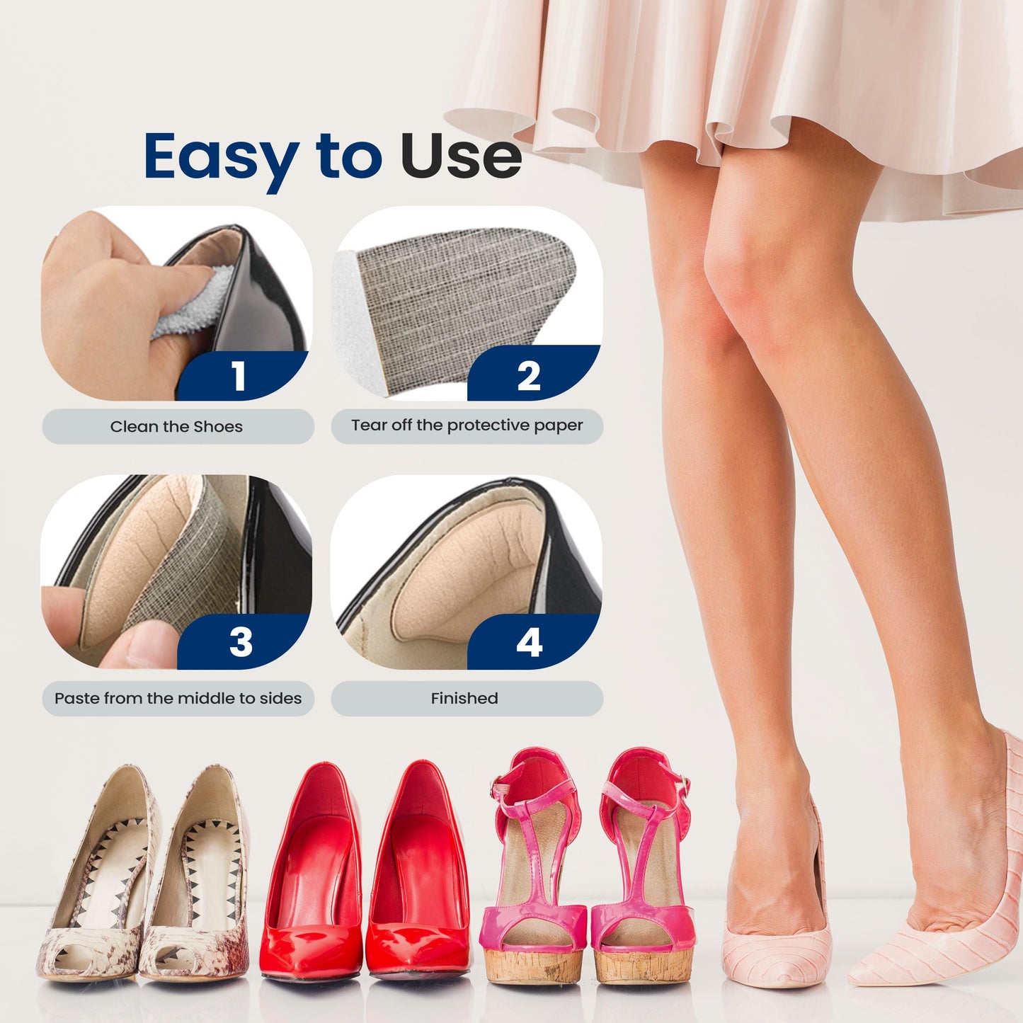 Serenelife Heel Pad Shoe Insert - 2 Pairs of Shoe Pad Inserts for Men & Women's Shoes, Dress Shoes, High Heels & Sneakers - Soft & Comfortable - Strong Adhesive for Lasting Adhesion - Black & Apricot