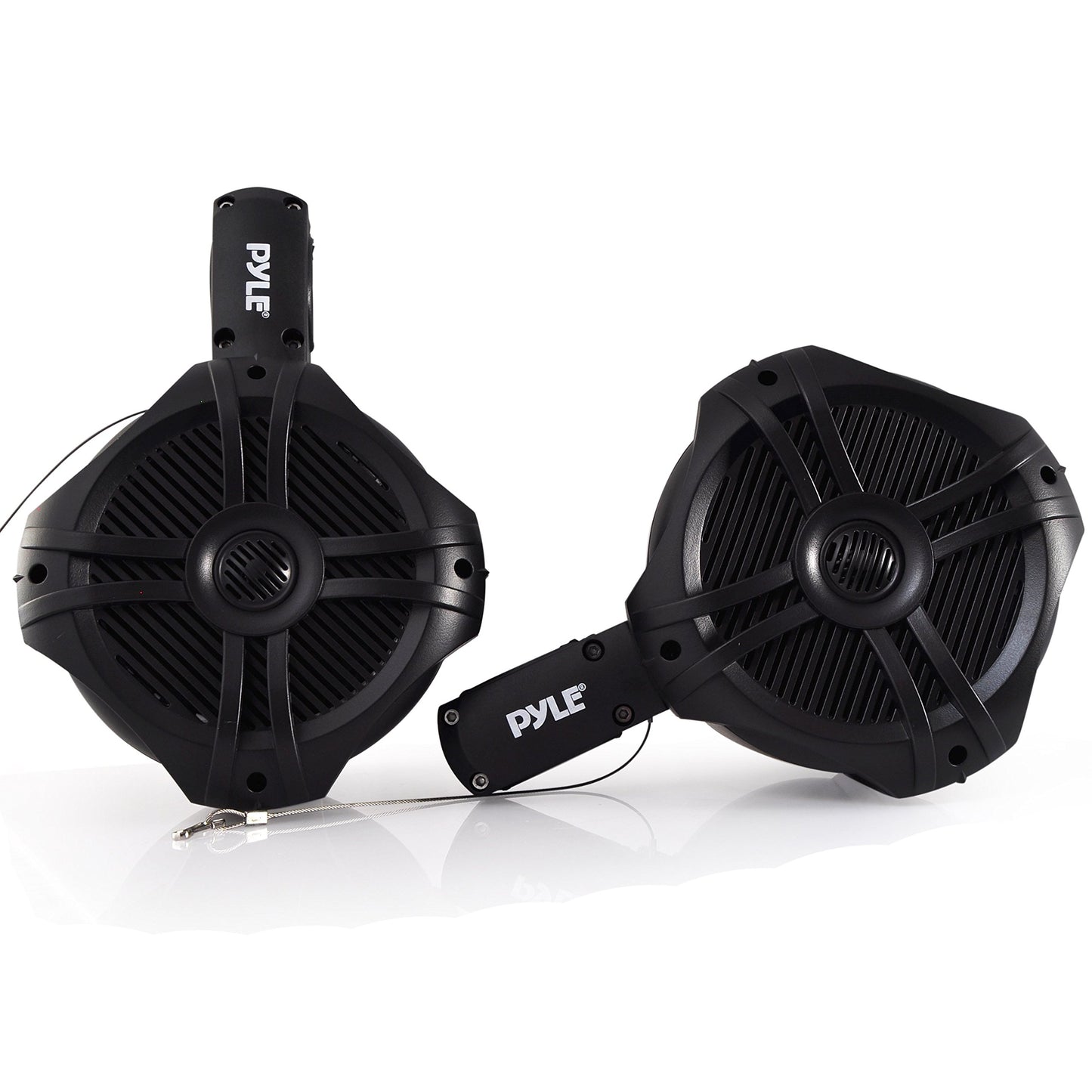 Pyle Waterproof Marine Wakeboard Tower Speakers - 8in Dual Subwoofer Speaker Set and 1”Tweeter,LED Lights and 260 Watt Power -2-way Boat Audio System with Mounting Bracket -1 Pair-PLMRWB85LEB (Black)