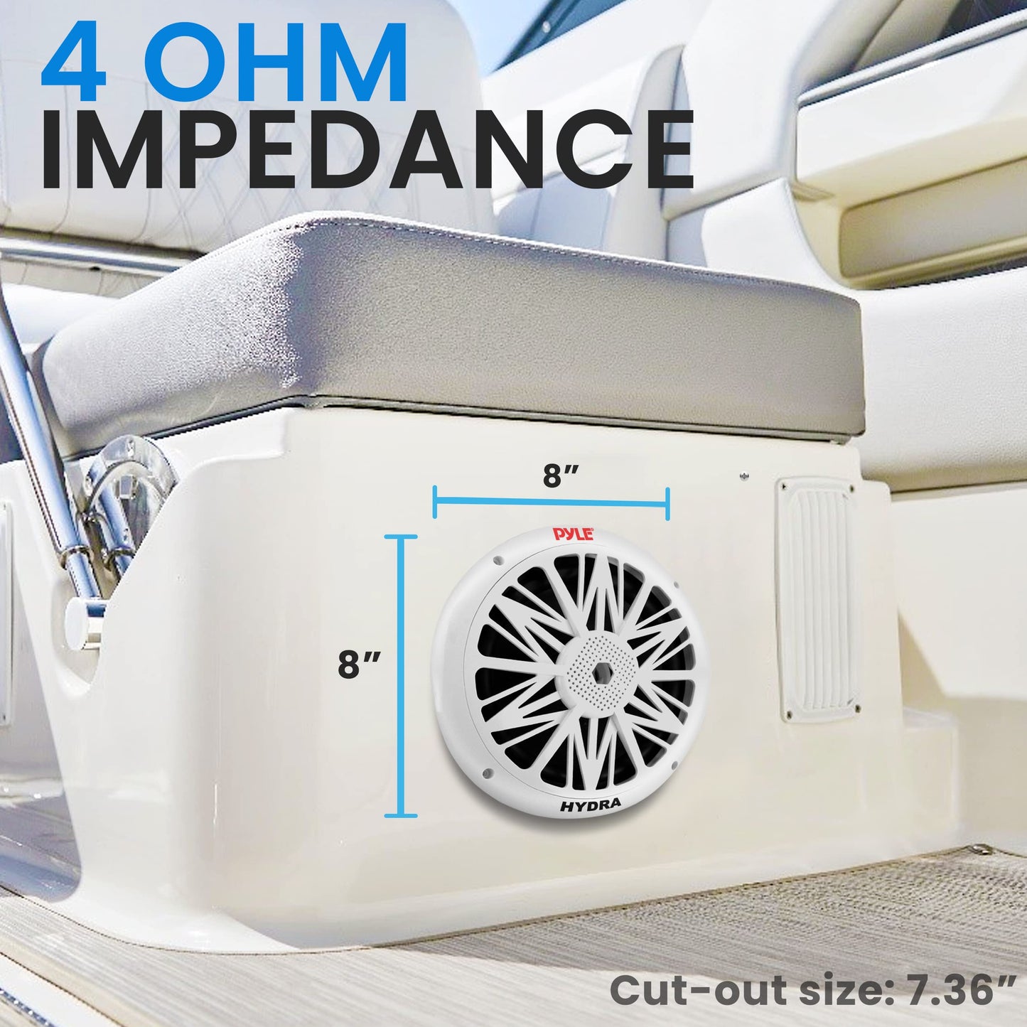 Pyle Marine Speakers, Waterproof, Weather Resistant, 8 Inch Dual, 10 Inch Outer Frame, 300 Watt Power, Poly Carbon Cone, Cloth Surround, Includes Mounting Hardware and Wires, White, PLMR82