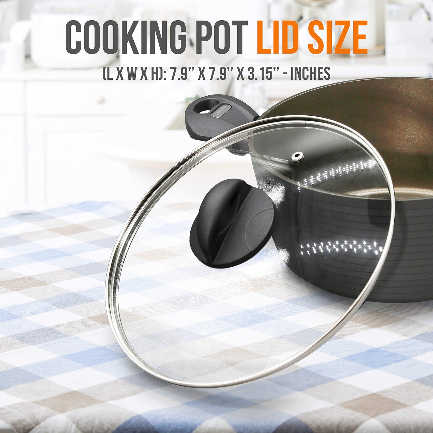 NutriChef Durable Cooking Pot Lid - See-Through Tempered Glass Lids, Fits 7.9'' -inches Pot and Oven Safe, Dishwasher Safe, Works with Model: NCCW12S - NutriChef PRTNCCW12CPCOVER