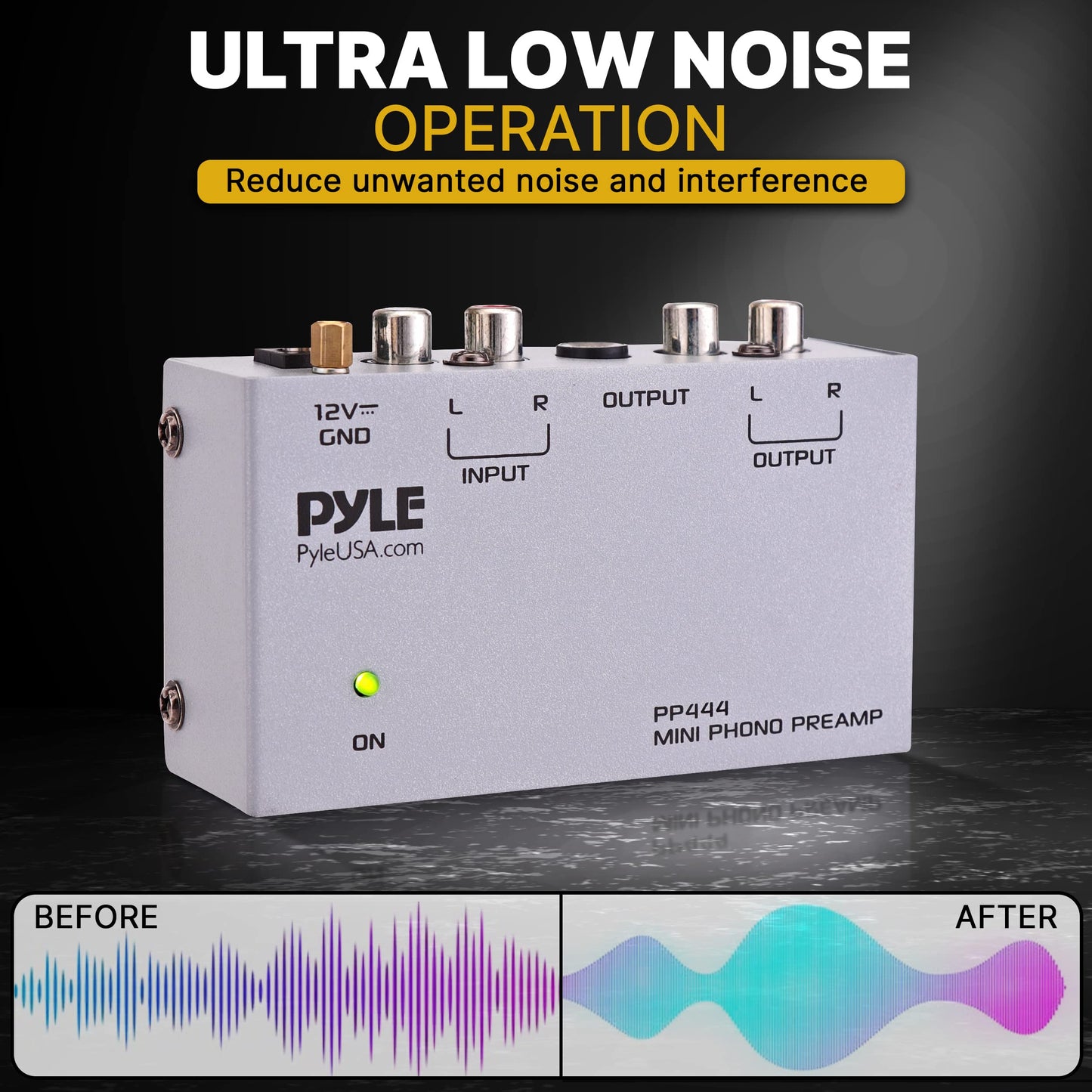 Pyle Ultra Compact Phono Preamp - Mini Turntable Preamp for Audio - Guitar, Microphone - RCA Input/Output for Record Player - Receiver - Amplifier - PP444