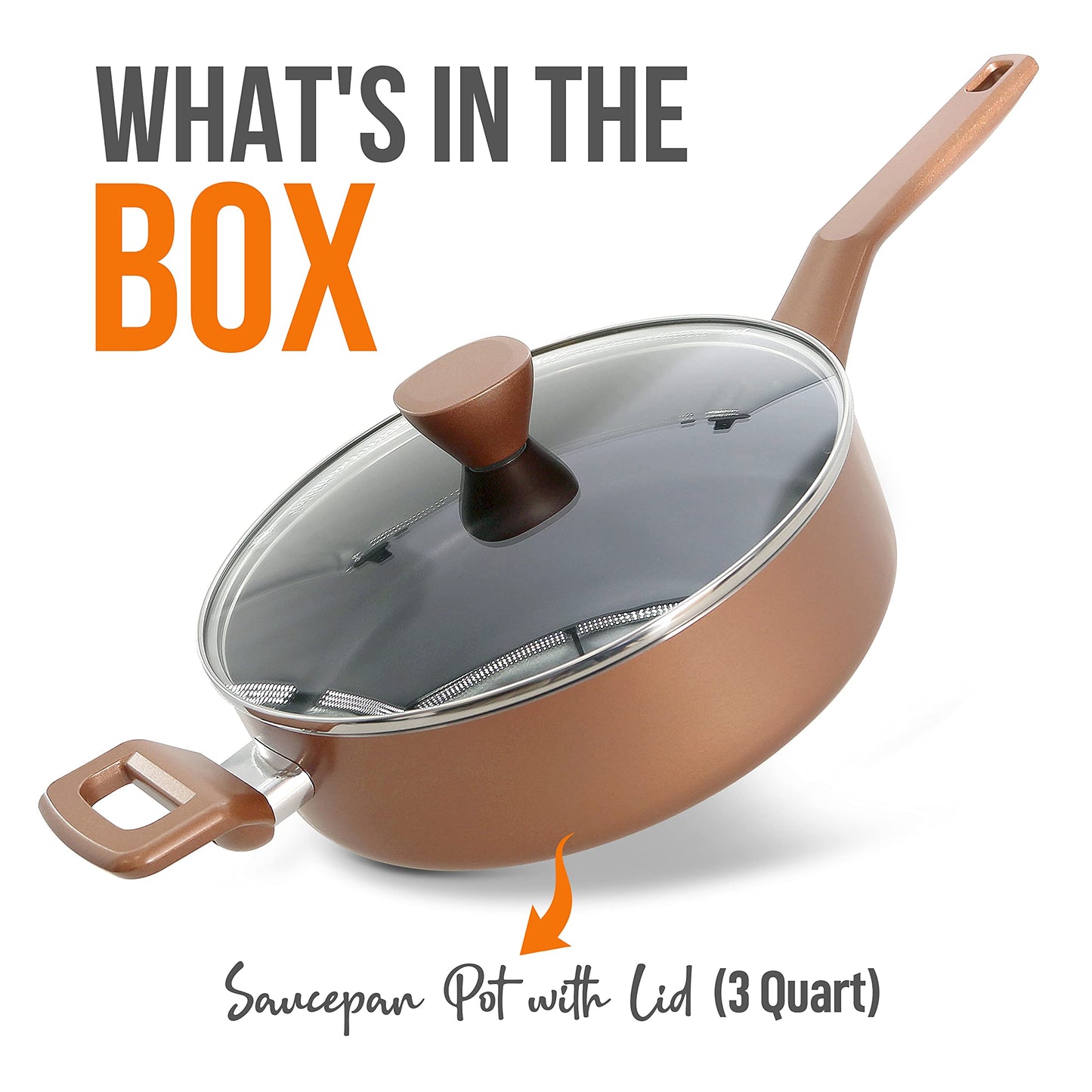 NutriChef Sautepan Pot with Lid - Non-Stick High-Qualified Kitchen Cookware with See-Through Tempered Glass Lids, 3 QT. (Works with Model: NCCWA13BR)