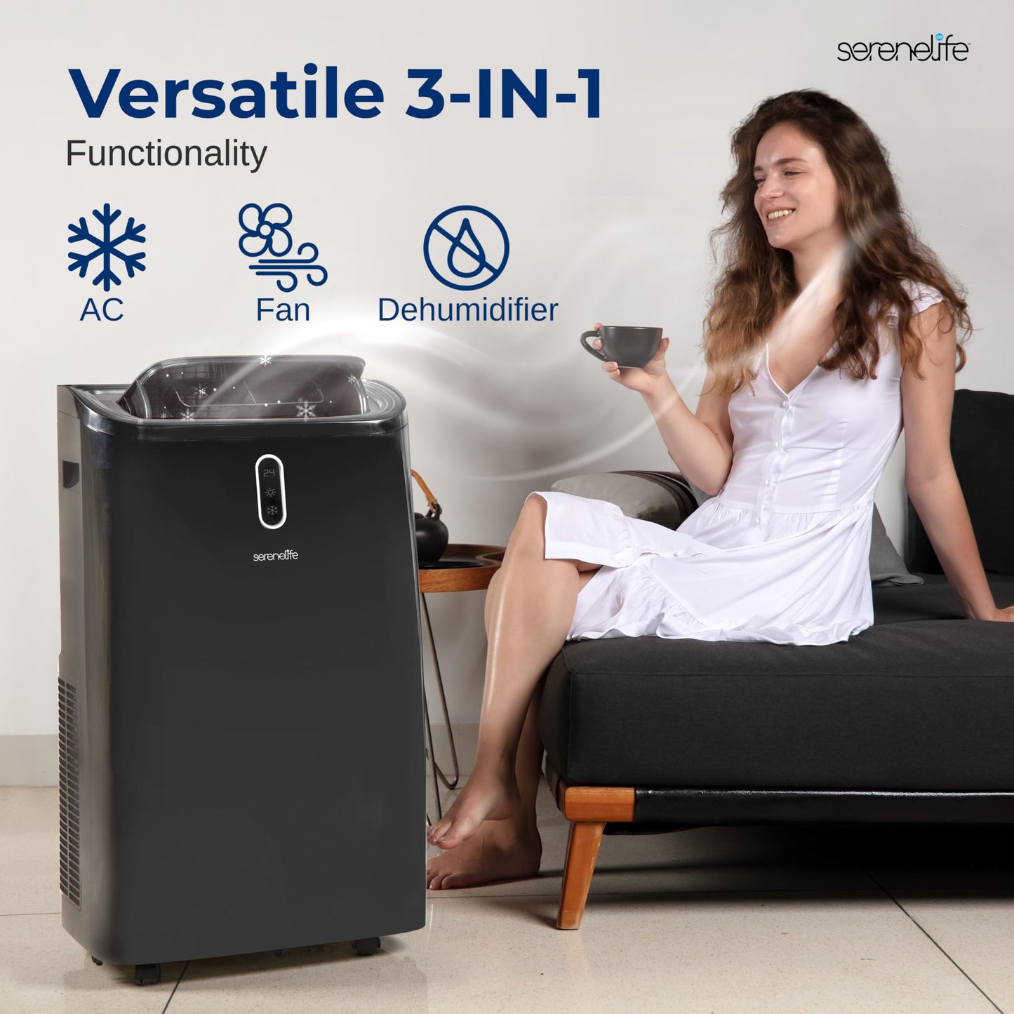 SereneLife SLPAC242B Portable Air Conditioner-12000 BTU Capacity (ASHRAE) Compact Home A/C Cooling Unit with Built-in Dehumidifier & Fan Modes, Includes Window Mount Kit (Black), Stadard