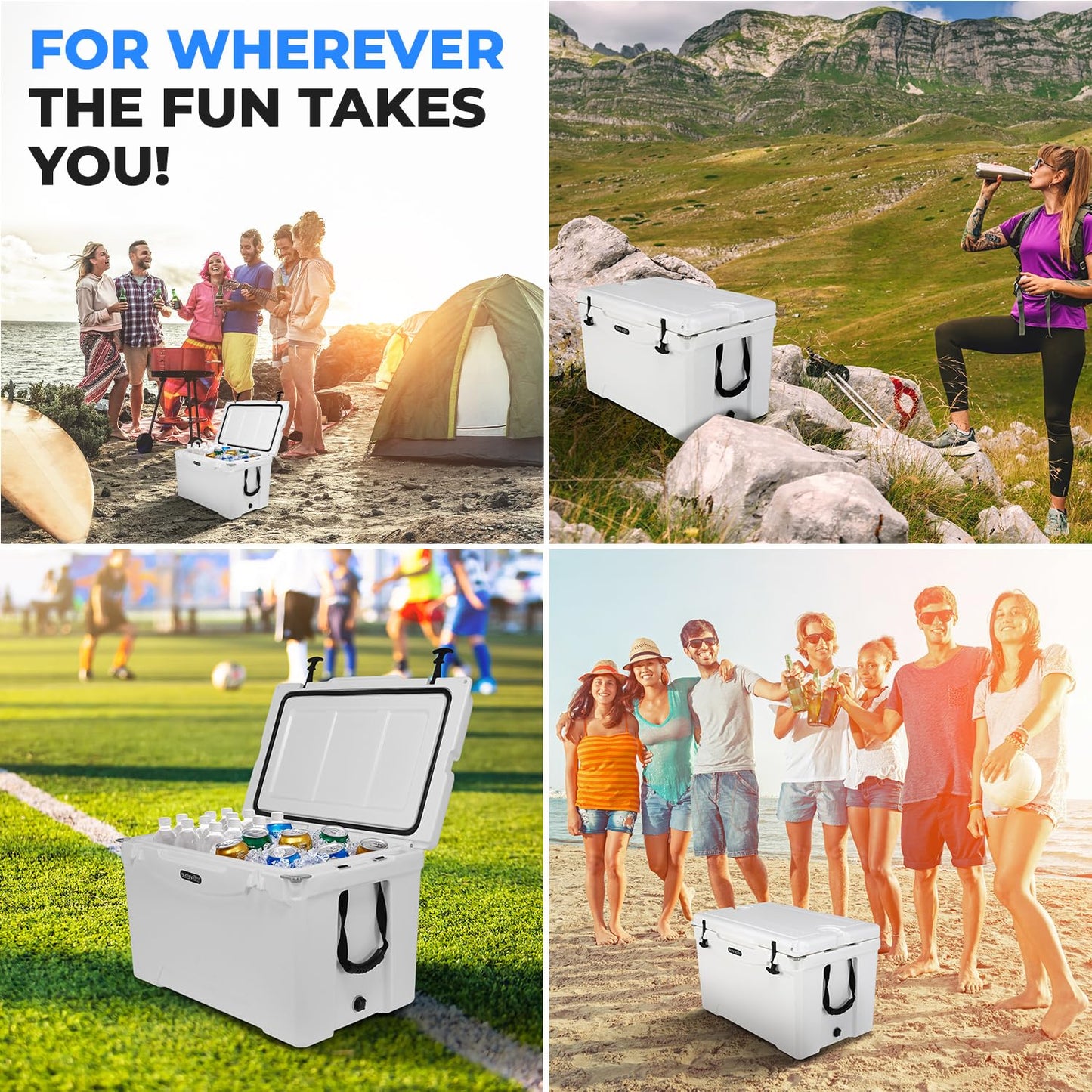 SereneLife 75-Quart Heavy-Duty Portable Cooler Box – Holds 63 Cans, 2L Bottles Upright – 5-Day Ice Retention – Rugged Ice Chest for Camping, Tailgating, Fishing, Beach & Outdoor Use (White)