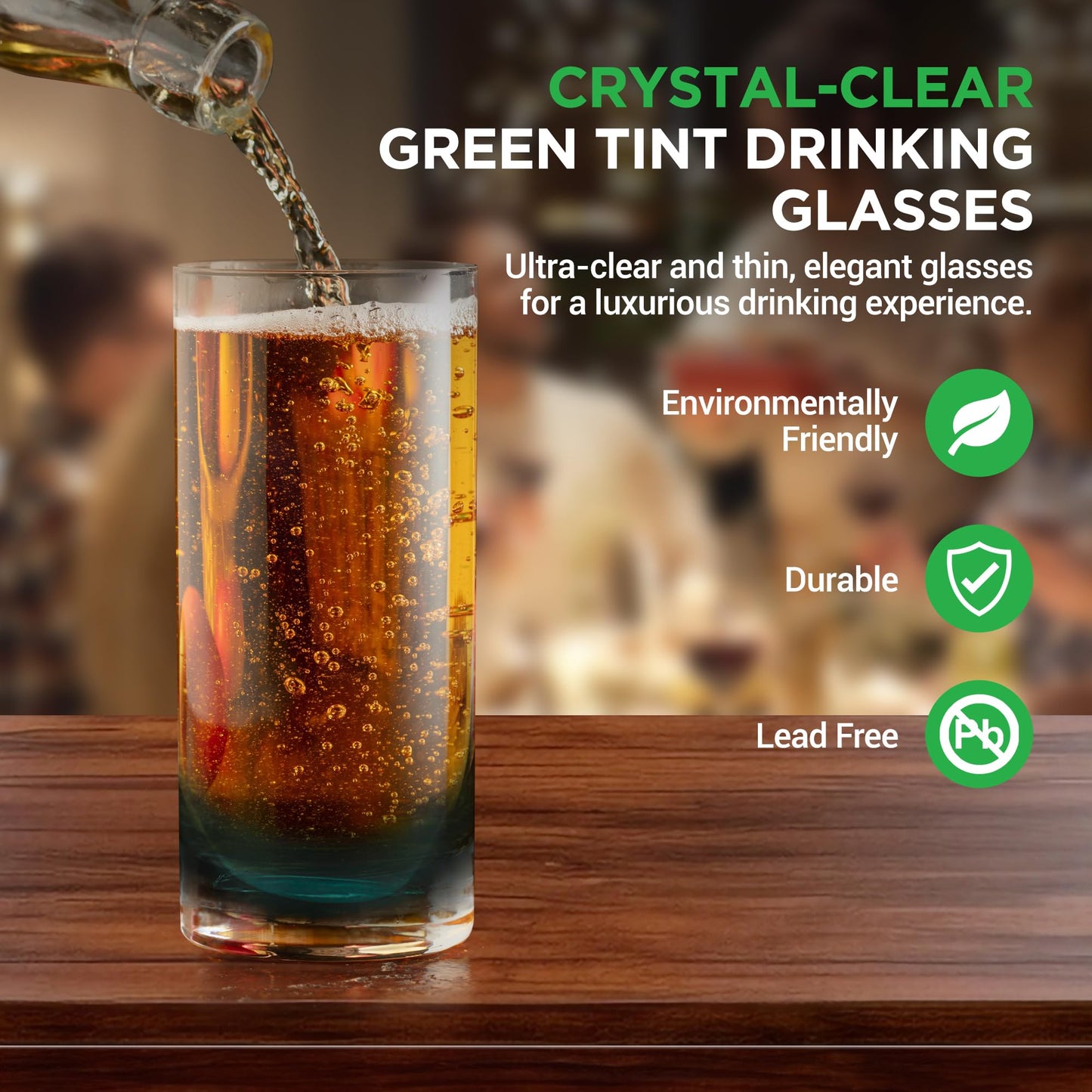 NutriChef 12.5oz Highball Drinking Glasses - Set of 2 Heavy Base Tall Tumbler Clear Glassware for Water, Wine, Beer, Liquor, Gin, Cocktail, Whiskey, Juice, Iced Coffee, Mixed Drinks, Dishwasher Safe