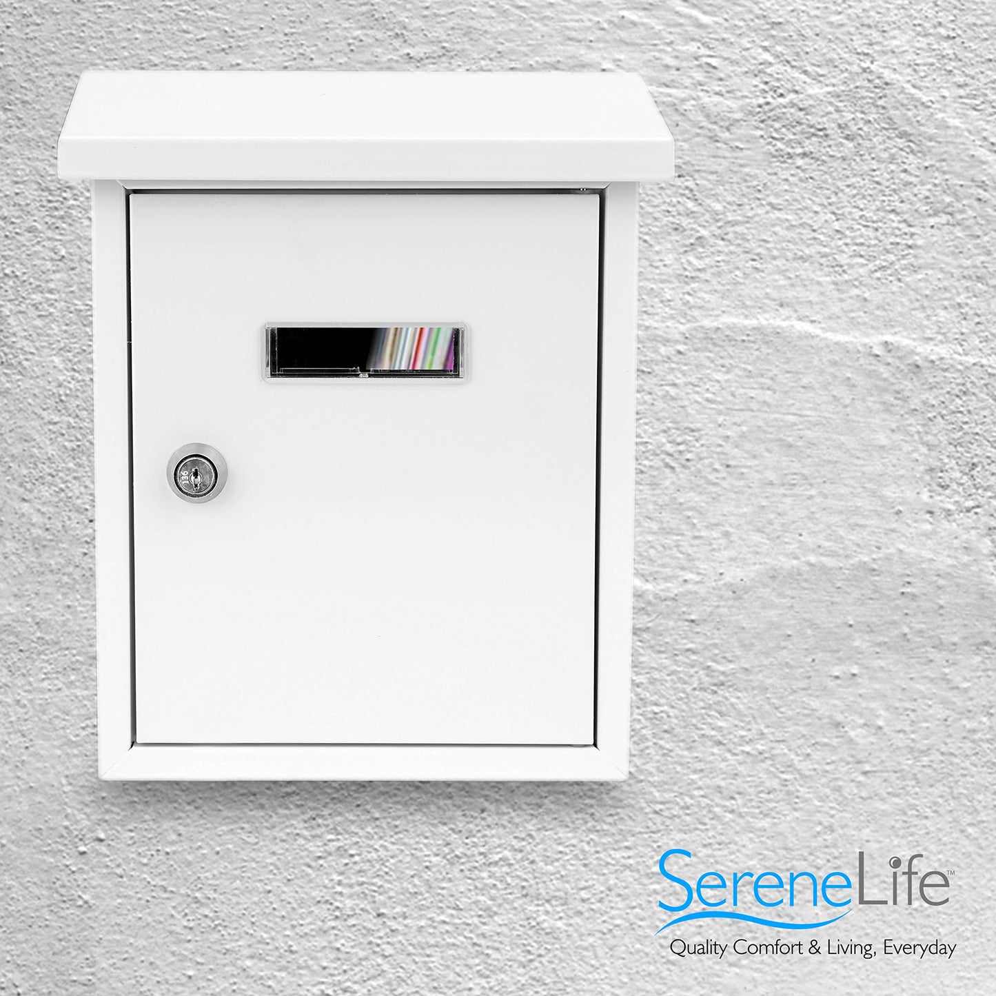 Serenelife Weatherproof Wall Mount Locking Mailbox Galvanized Steel Drop Box with Metal Flap for Mail Letters, Newspaper, Money Box, Decorative Mailboxes for Outside, Home Office, Businesses