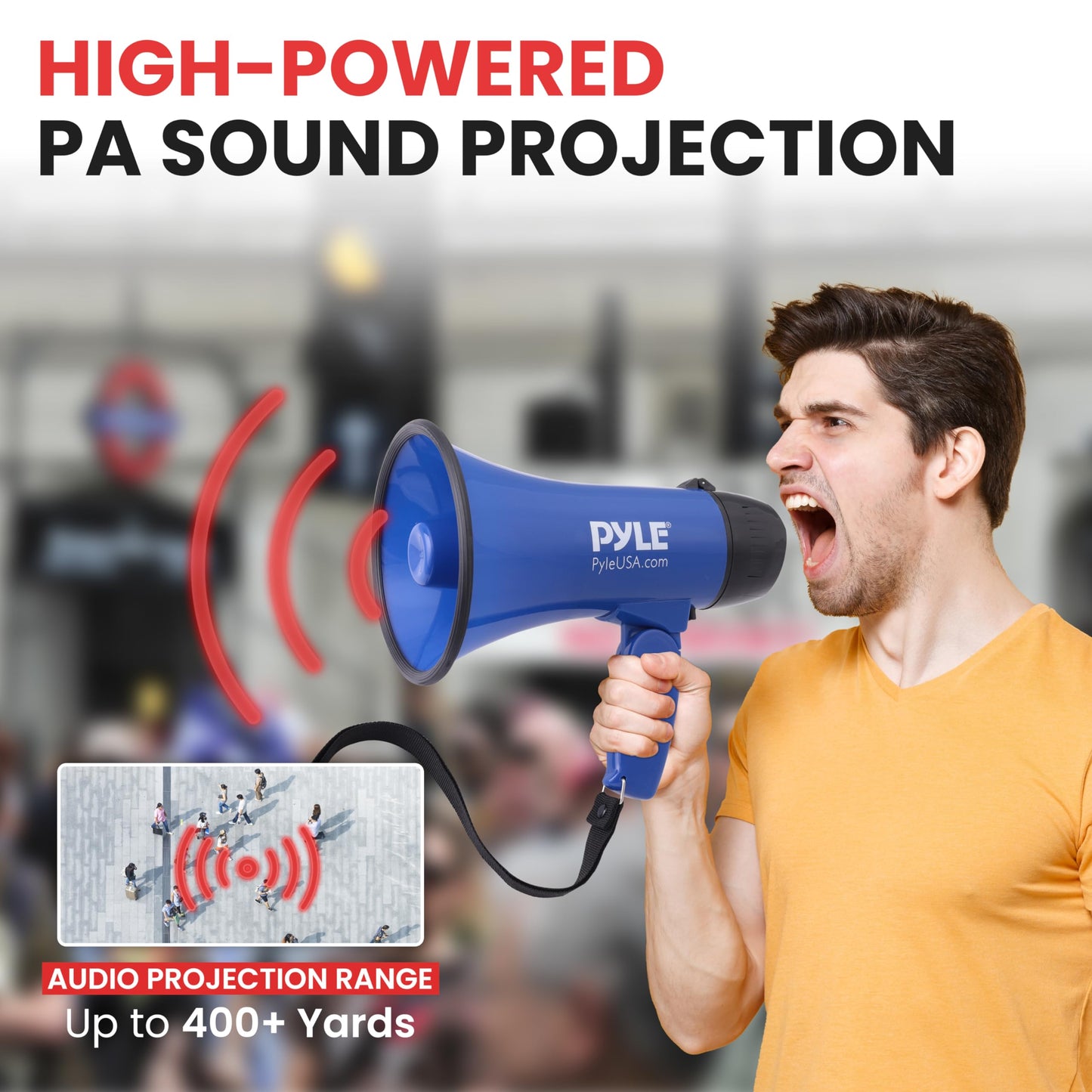Pyle PMP21BL Portable Megaphone Speaker Siren Bullhorn - Compact and Battery Operated with 20 Watt Power, Microphone, 2 Modes, PA Sound and Foldable Handle for Cheerleading and Police Use, Blue