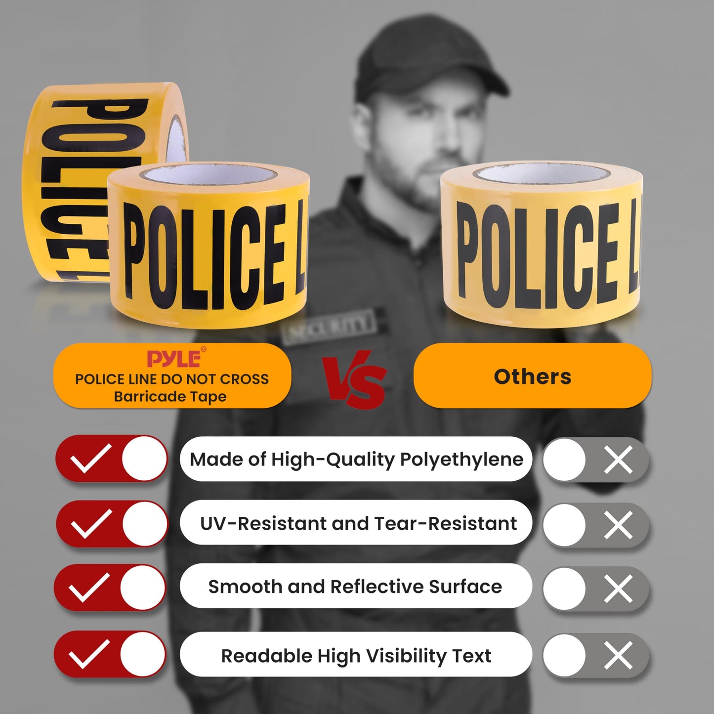 pyle 8 Pieces Safety Police Line Do Not Cross Barricade Tape Set - 656 Foot Long Tape Roll Suitable for a Wide Range of Applications, Including Roadworks, Events, and Hazardous Areas