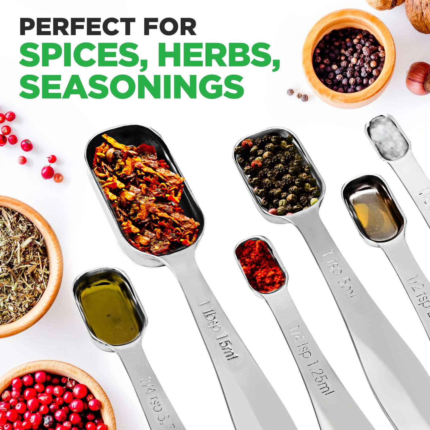 NutriChef Stainless Steel Measuring Spoons Set - 6Pc Heavy Duty Oval Shaped Metal Measuring Spoon for Dry or Liquid Ingredients, Teaspoon and Tablespoon Set w/ Metric & US Measurement - NCMMS6