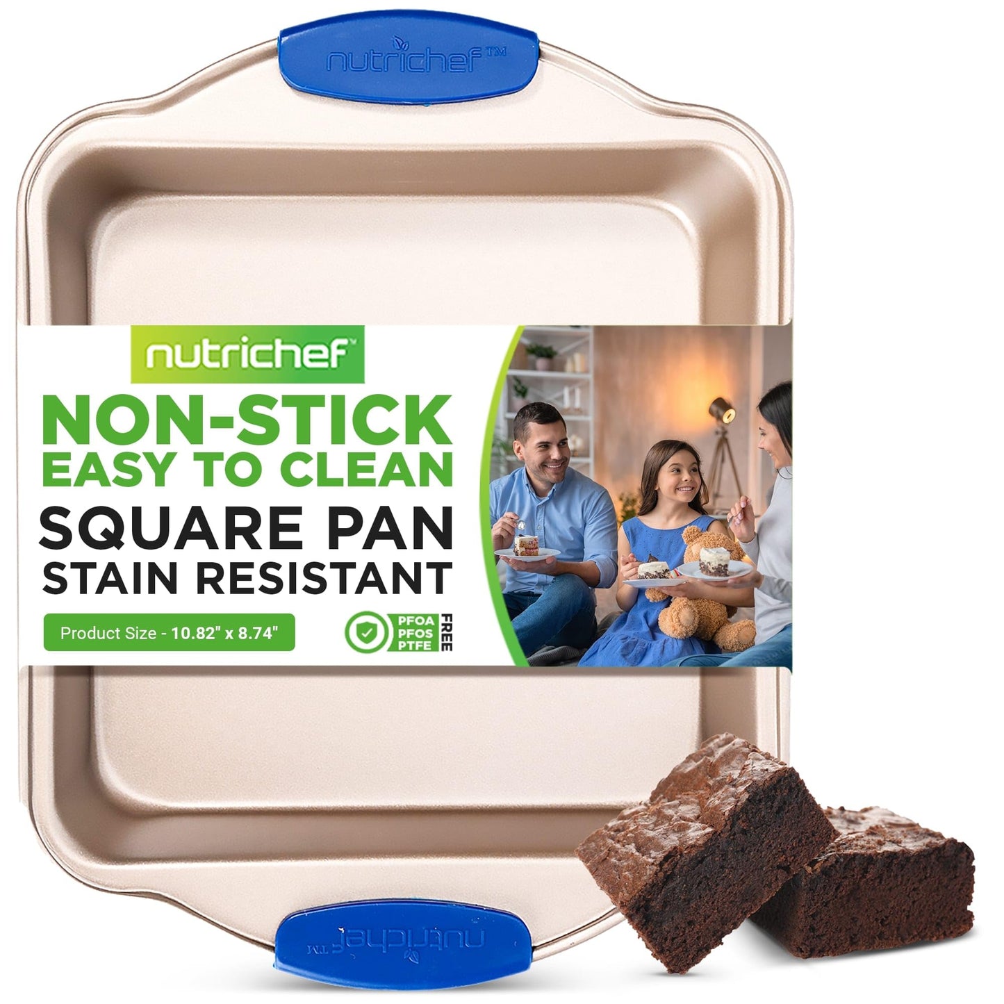 NutriChef Non Stick Baking Pan, Blue Carbon Steel Bake Pan with Red Silicone Handles, Commercial Grade Restaurant Quality Metal Bakeware, Compatible with Model NCSBSBL8