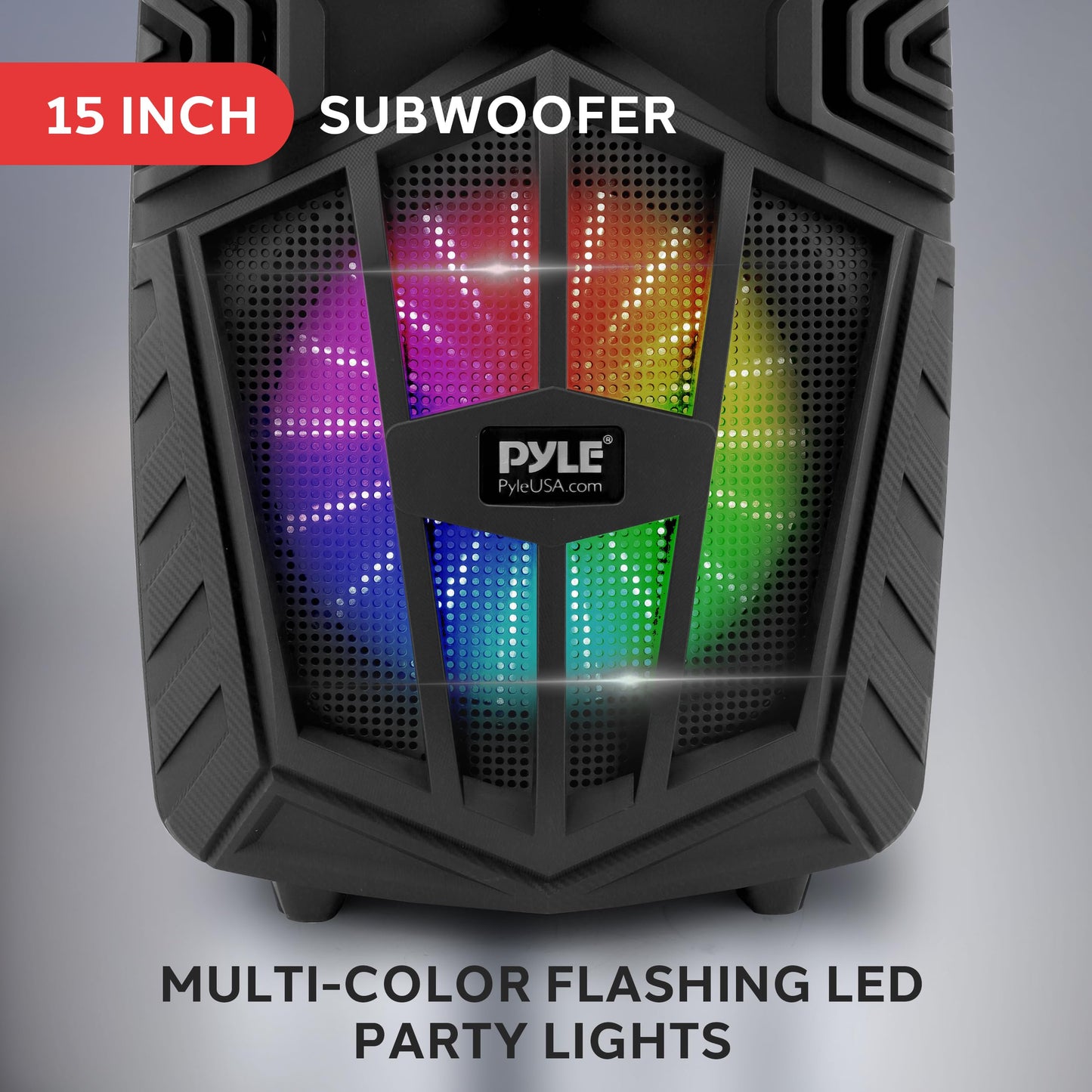 Pyle 1680W Portable Bluetooth PA Speaker - 15" Rechargeable Outdoor Karaoke Party Speaker, Audio System w/Wireless Mic and Wheels, TWS, Party Lights, LED Display, 6.5mm Mic Input, FM/AUX/MP3/USB/SD