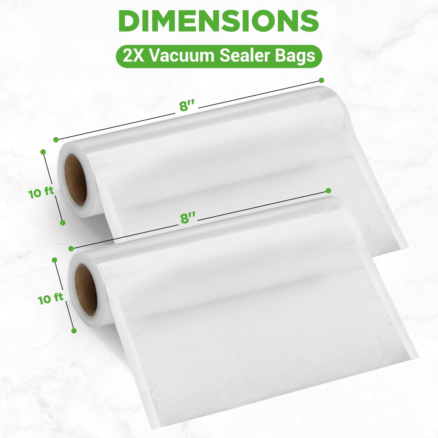 NutriChef Two 8"X10' 4 mil Commercial Grade Vacuum Sealer Food Storage Rolls | Create Your Own Size Bag! For NutriChef, and Other Brands