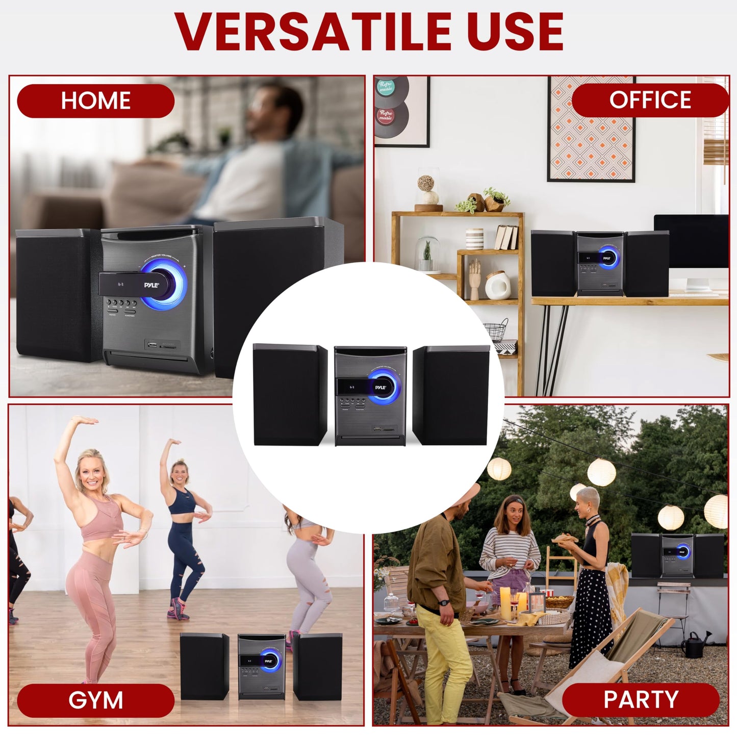 Pyle Home Stereo Shelf System - Powerful Wireless BT Streaming with CD Player, FM Radio, USB & SD Card Playback, 2-Way Music Crisp-Sound, Remote Control, Dual Stereo Speakers (Black), PHSKR24