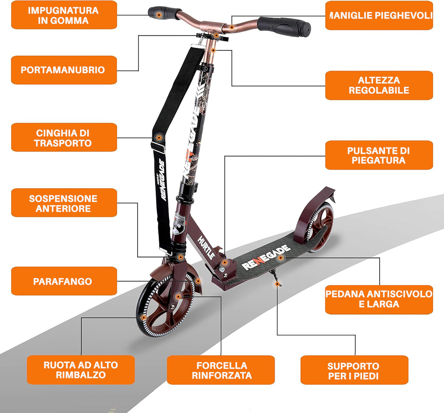Hurtle Lightweight and Foldable Kick Scooter - Adjustable Scooter for Teens and Adult, Alloy Deck with High Impact Wheels (Real Tree)