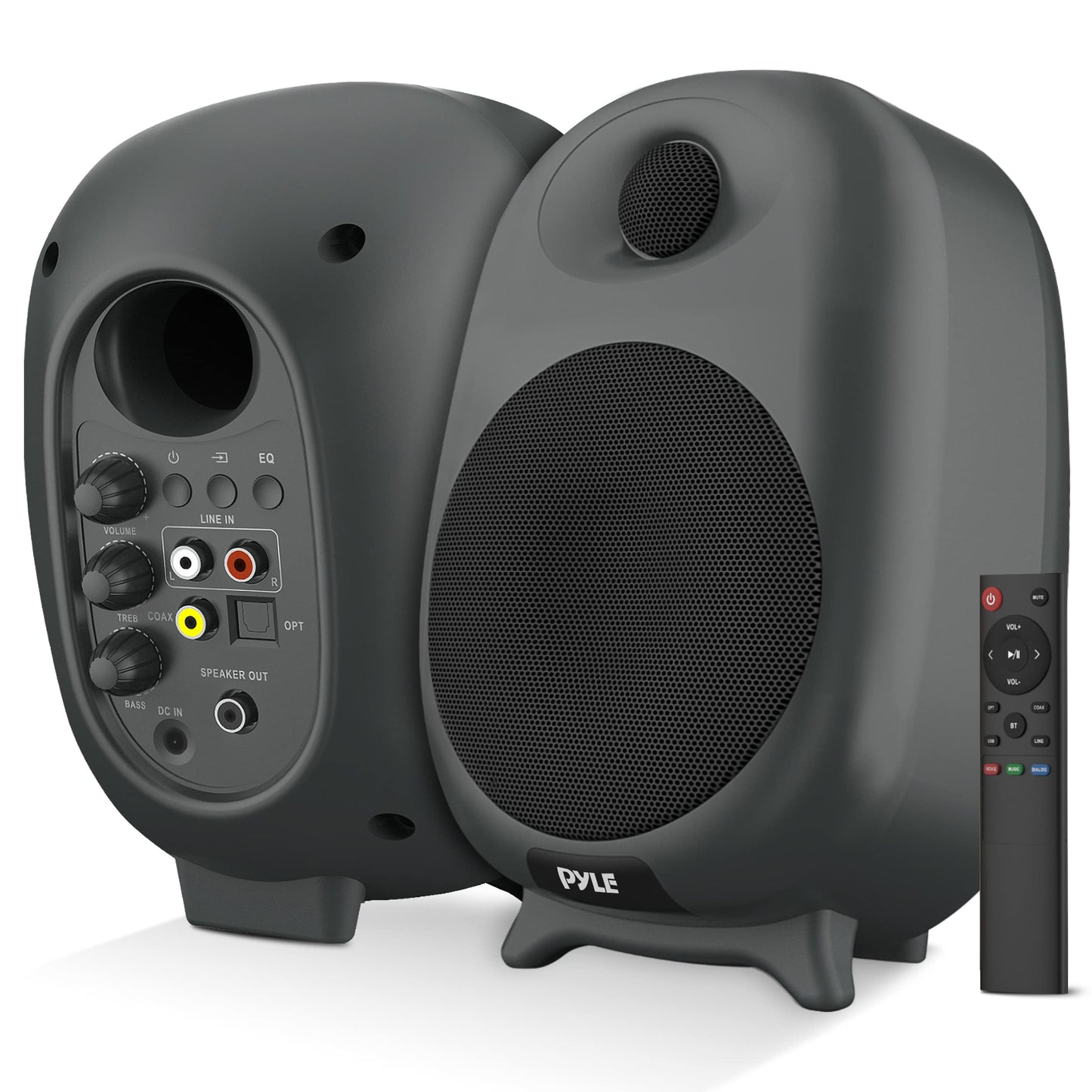 PyleUsa HiFi 60W Powered Bluetooth Bookshelf Monitor Speaker Set, Optical RCA Input, Bass/Treble Adjustable,Deep Bass, 3 Audio Mode,Studio Computer Desk Stereo System,Remote Control,Black - PBKSR40