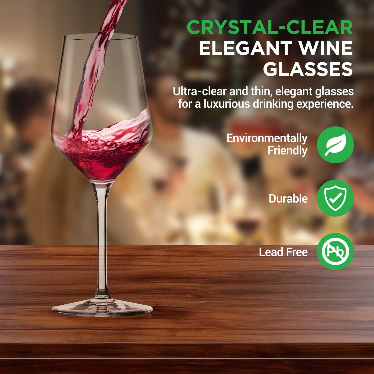 NutriChef Crystal Wine Glasses - 2 Elegant Tall Red and White Wine Clear Stemmed Glass Drinkware, Seamless Bowl, 100% Lead-Free, Dishwasher Safe, for Wine Enthusiasts