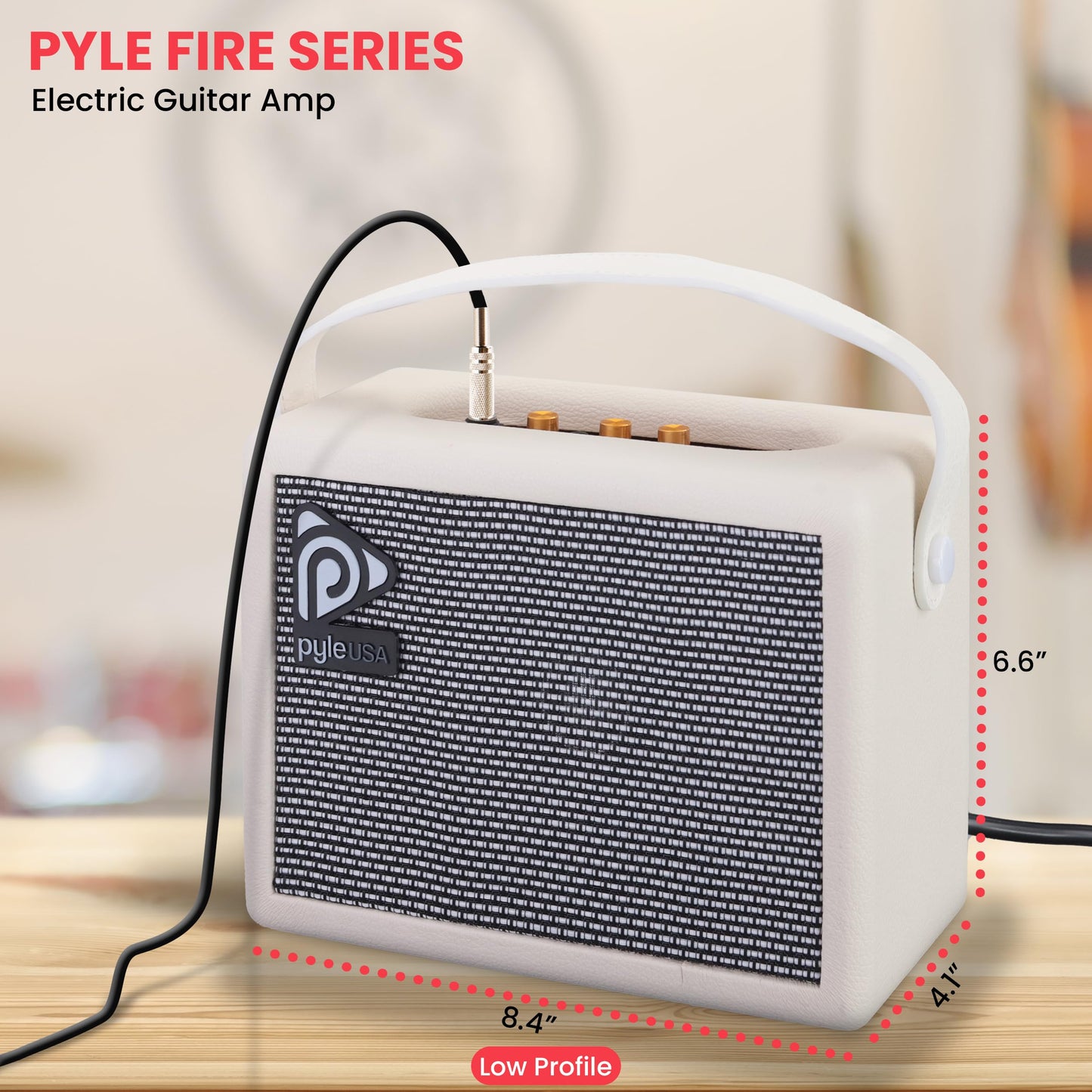 Pyle Portable Electronic Guitar Amplifier - 5'' High-Definition Speaker with Volume, Bass, and Treble Controls | Lightweight Plywood, Gold Plate, and Leather Coating for Enhanced Sound Quality