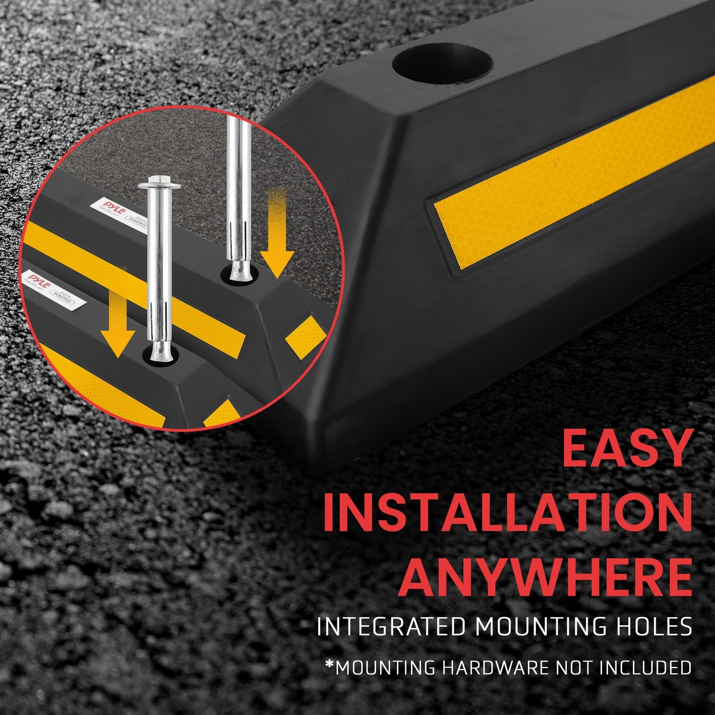 PYLE Garage Floor Stops for Vehicles - 2PC Heavy Duty Rubber Vehicle Parking Lot Target Stoppers, Truck Curb Tire Wheel Guide Blocks, Car Park Aid Assist Bumpers/Stopper for Driveway Stop -PCRSTP22