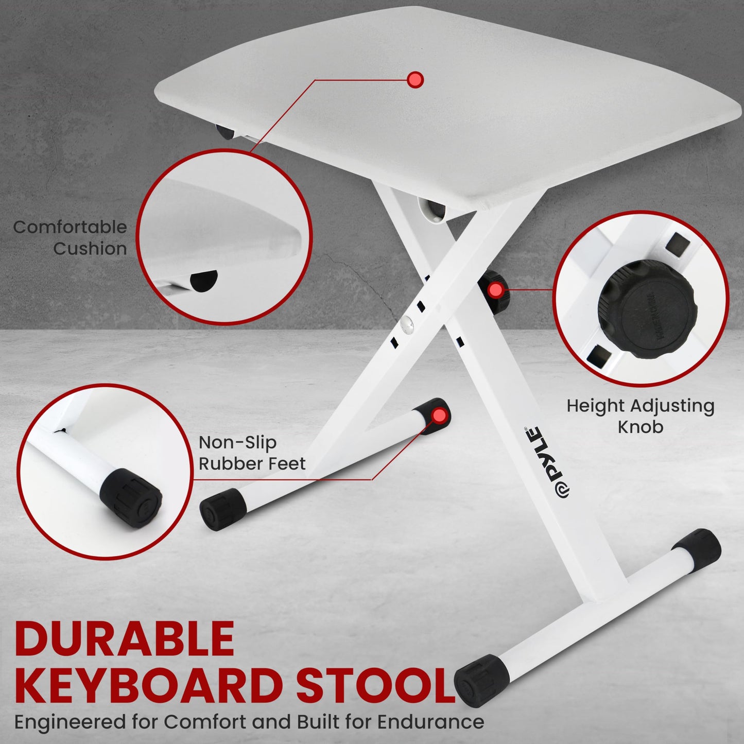 Pyle Heavy-Duty Electric Keyboard Accessories, E Piano Equipment Pack Includes Height Adjustable Z Shape Keyboard Stand, Keyboard Stool, Microphone Stand, Headset, and Sustain Pedal, White