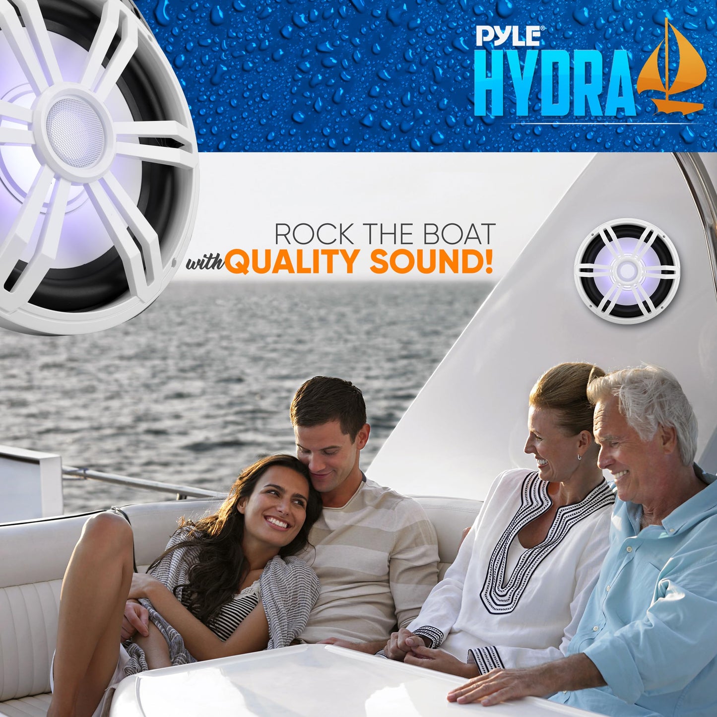Pyle 12” Slim Marine Subwoofer - 500W 4 Ohm Waterproof Car Component Speaker System, Low Profile PP Cone w/ Rubber Edge, 50 Oz Magnet 2.5" Voice Coil, RGB Lights, For Boat Truck Mobile Vehicle (White)