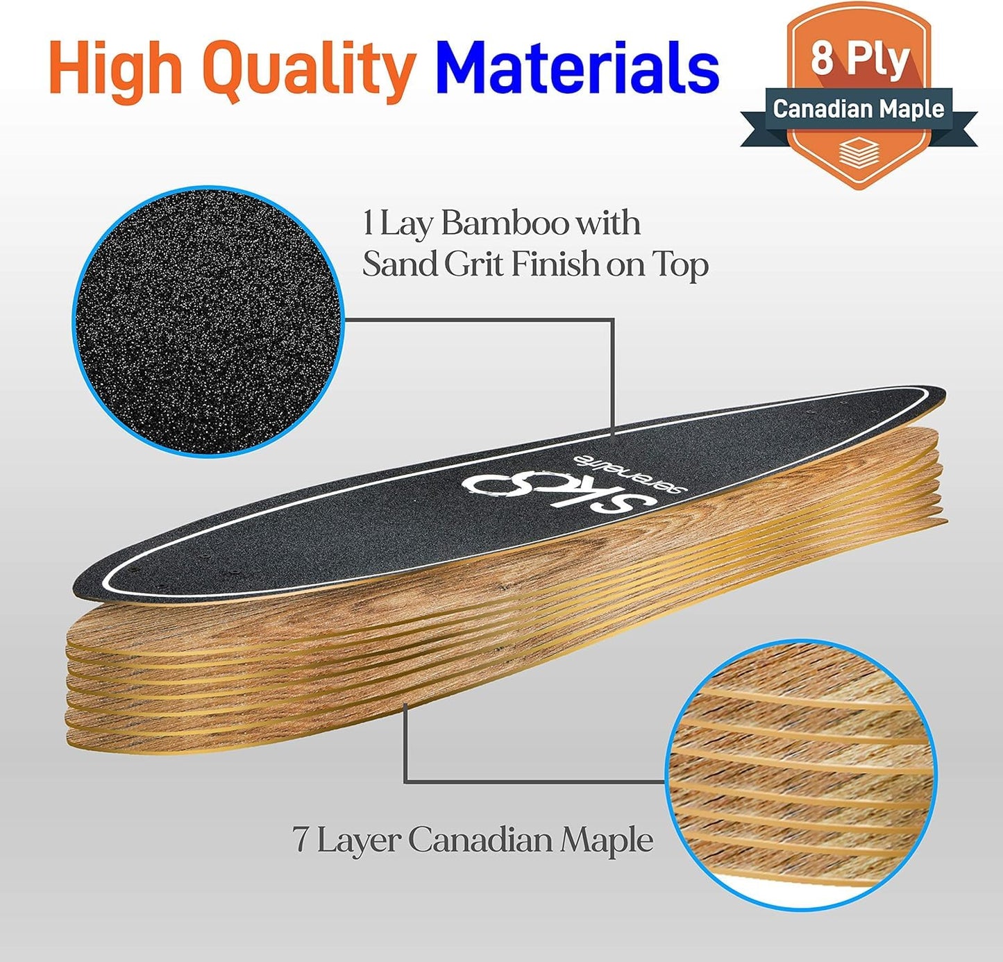 SereneLife Complete Standard Skateboard Mini Cruiser - 8 Ply Canadian & Bamboo Maple Deck Complete Flat Concave Skate Board W/ 7" Aluminum Trucks - for Kids, Teens, Adults - SereneLife SL7SBBK (Black)