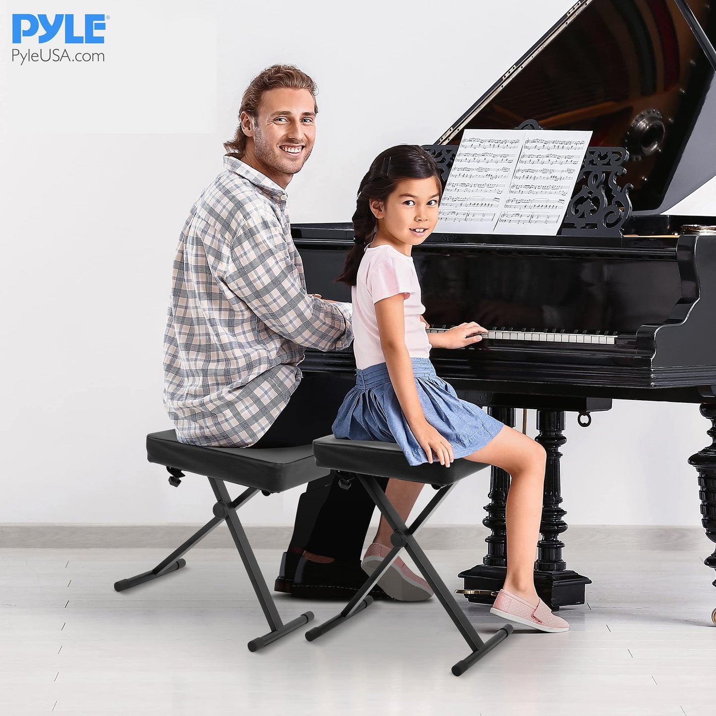 Pyle Adjustable Padded Keyboard X Bench, 21.2 - 23.2 Inches Height, 2.6'' Thick Fire-Retardant Sponge Padding Designed to Fit Users of all Sizes and Playing Styles, Foldable Design for Easy Transport
