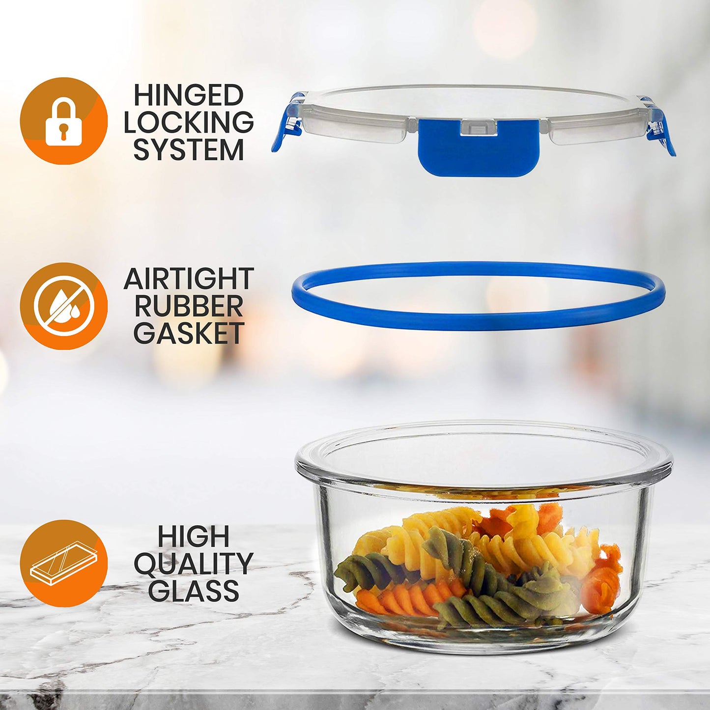 NutriChef 24pcs Glass Food Storage Containers, (12 Stackable Heavy Duty Meal Prep Containers w/ 12 Airtight Lids), Microwave, Freezer, & Dishwasher Safe for Food, Snacks, Fruit & More, (Blue)