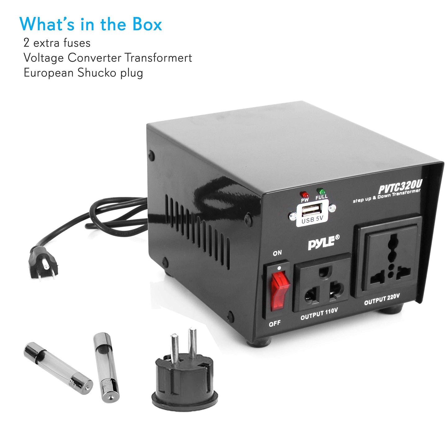 Pyle Step Up and Down Converter - 500 Watt Voltage Converter Transformer w/ USB Charging Port, UK Power Adapter, AC 110 / 120 to 220 / 240 Volt Vice Versa, 110V/120V/220V/240V Input Voltage