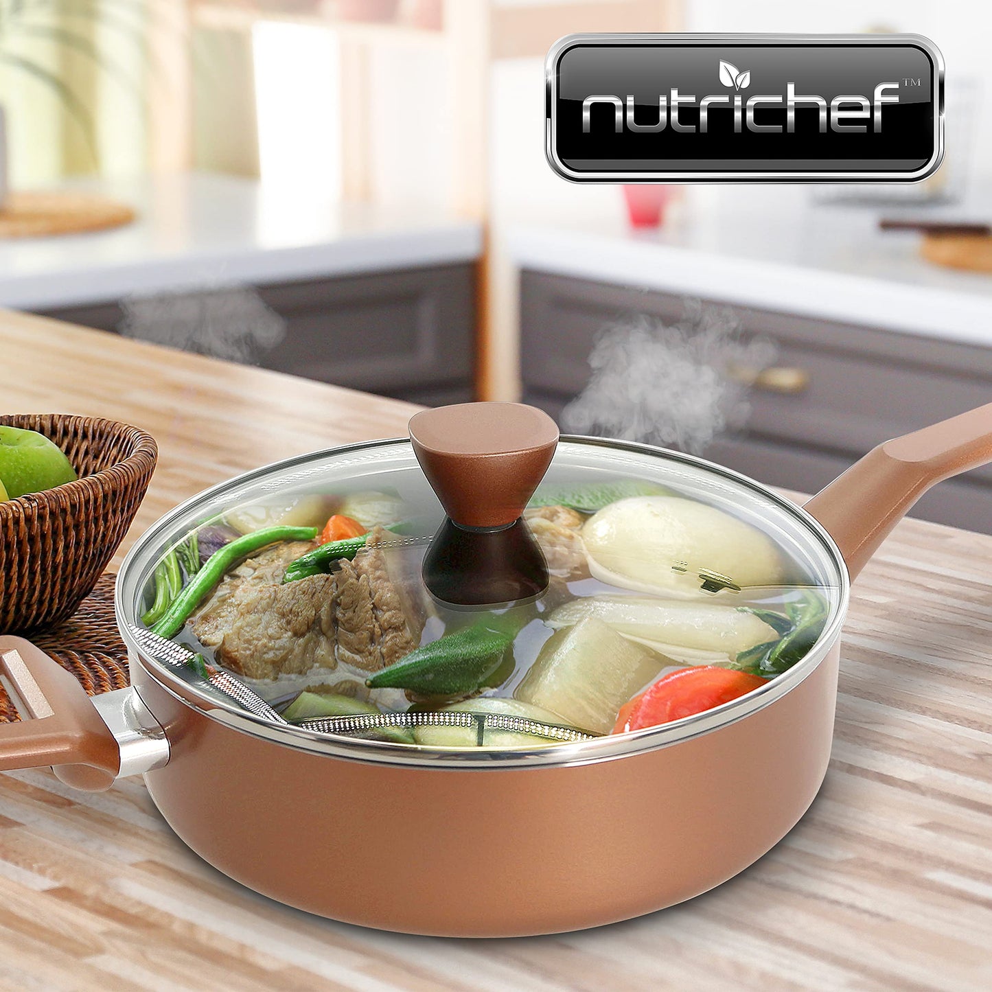 NutriChef Sautepan Pot with Lid - Non-Stick High-Qualified Kitchen Cookware with See-Through Tempered Glass Lids, 3 QT. (Works with Model: NCCWA13BR)