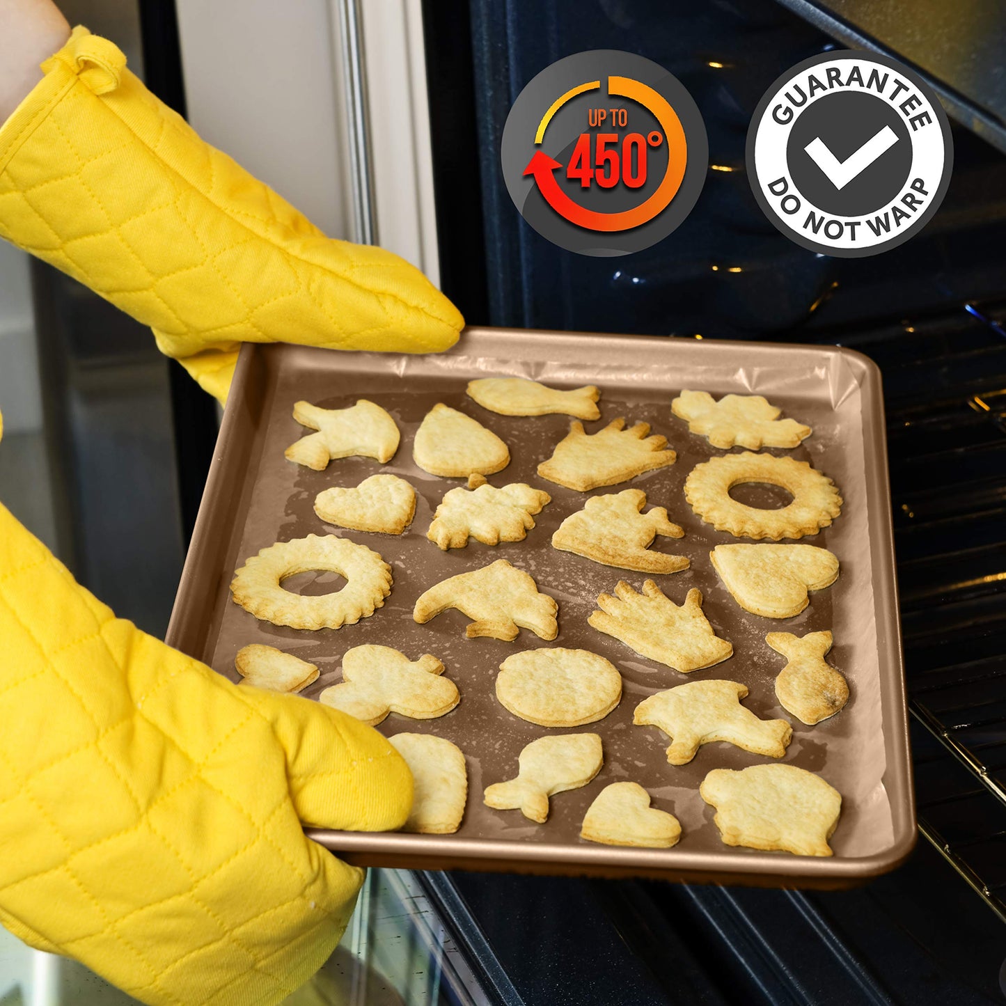 NutriChef Nonstick XL Cookie Sheet Baking Pan, Extra Large 22 Inch x 16 Inch, Carbon Steel Oven Baking Sheet for Cookies & Pastries, Gold - NCLG1GD