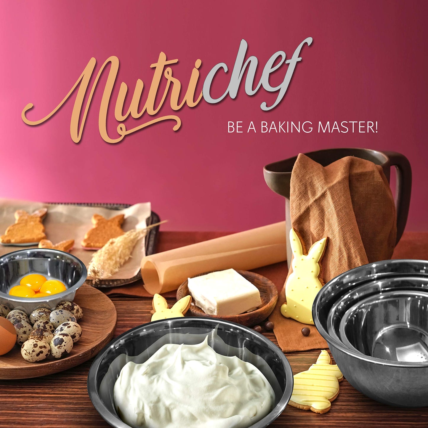 NutriChef 6-Piece Stainless Steel Mixing Bowls - Premium Stackable Nesting Bowls - Kitchen Essentials for Food Prep, Marinating, Mixing Salad, & More - Dishwasher Safe