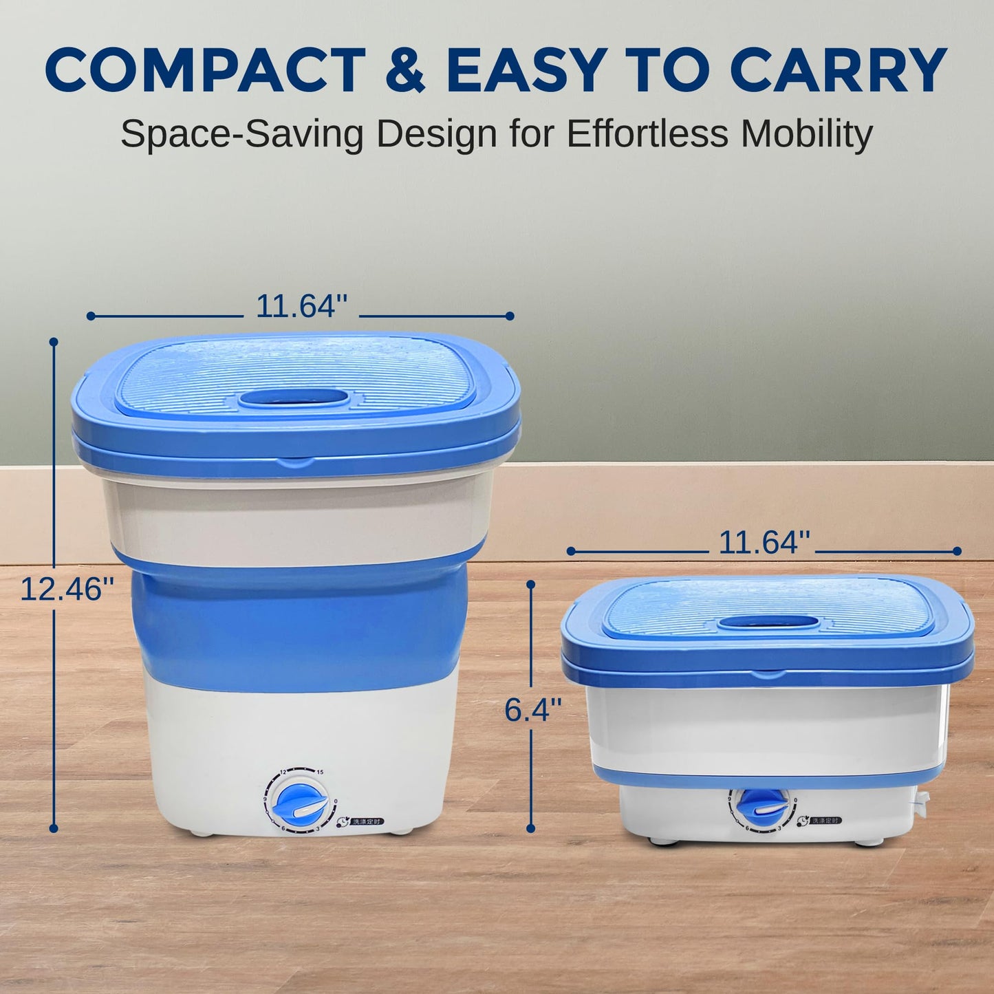 Pyle Portable Mini Lightweight Collapsible Bucket-Perfect for Camping, Travelling, Apartment, Dorm USA Brand-Pure Clean PUCWM33 Foldable Washing Machine, 1, Blue