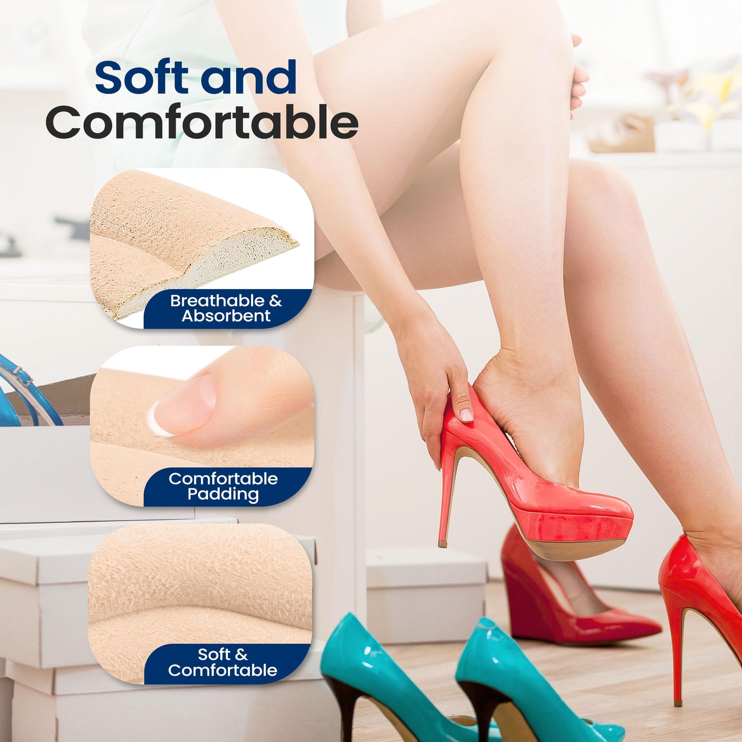 Serenelife Heel Pad Shoe Insert - 2 Pairs of Shoe Pad Inserts for Men & Women's Shoes, Dress Shoes, High Heels & Sneakers - Soft & Comfortable - Strong Adhesive for Lasting Adhesion - Black & Apricot