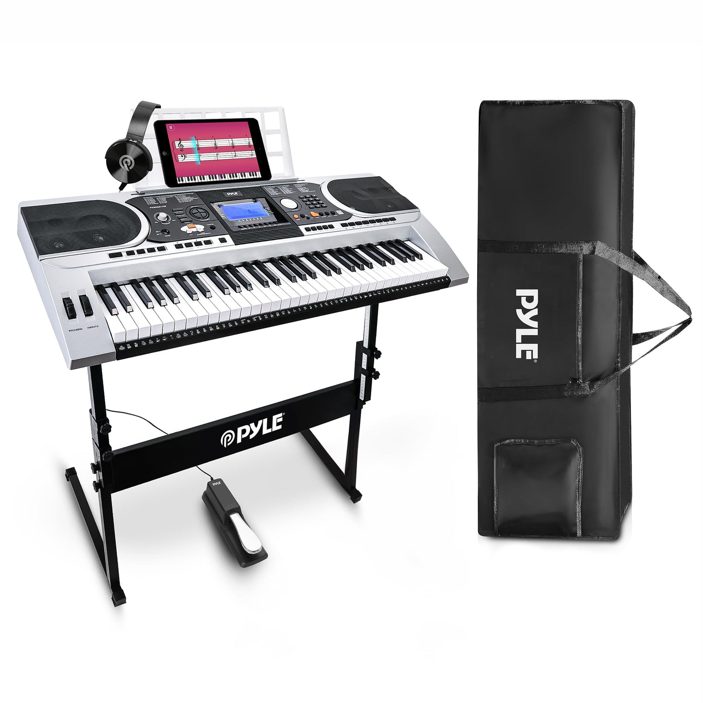 Pyle, Digital Musical Karaoke Portable Electronic Piano Includes Water-Resistant Case Bag, Keyboard Stand, Sustain Pedal & Headset (61 Keys), Compact (PKBRD6175P)