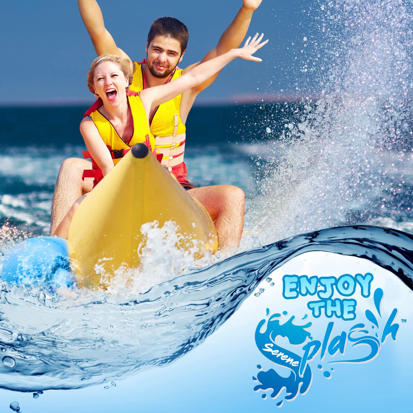 SereneLife Inflatable Floating Banana Boat, Towable Tube for Boating, Includes Storage Bag, Food Pump, and Repair Kit for 2-6 seaters