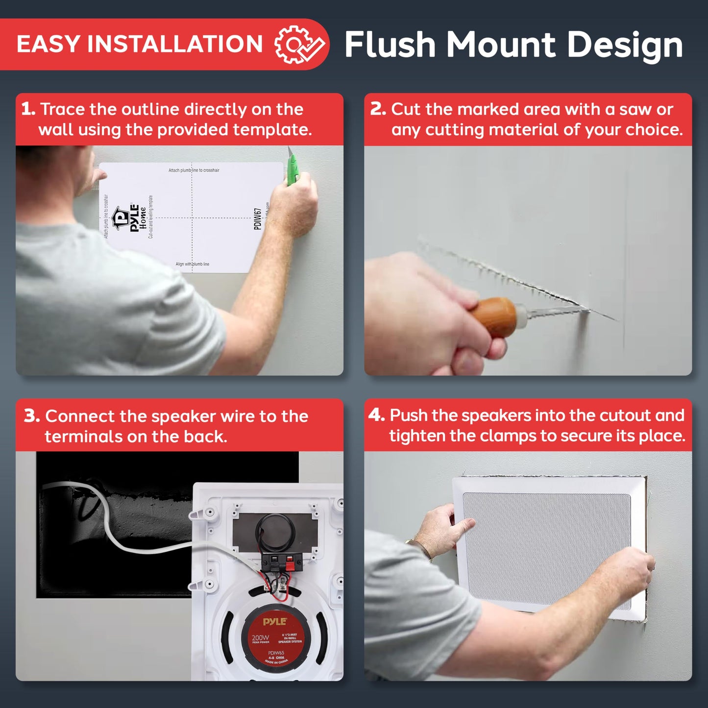Pyle Two Way Stereo Sound Speaker - Dual Professional Audio Speakers System - In Wall / In Ceiling White Mount Flush, 6.5" Midbass, 1/2 Inch Polymer Tweeter - Indoor Home Theater - Pyle PDIW65 (Pair)