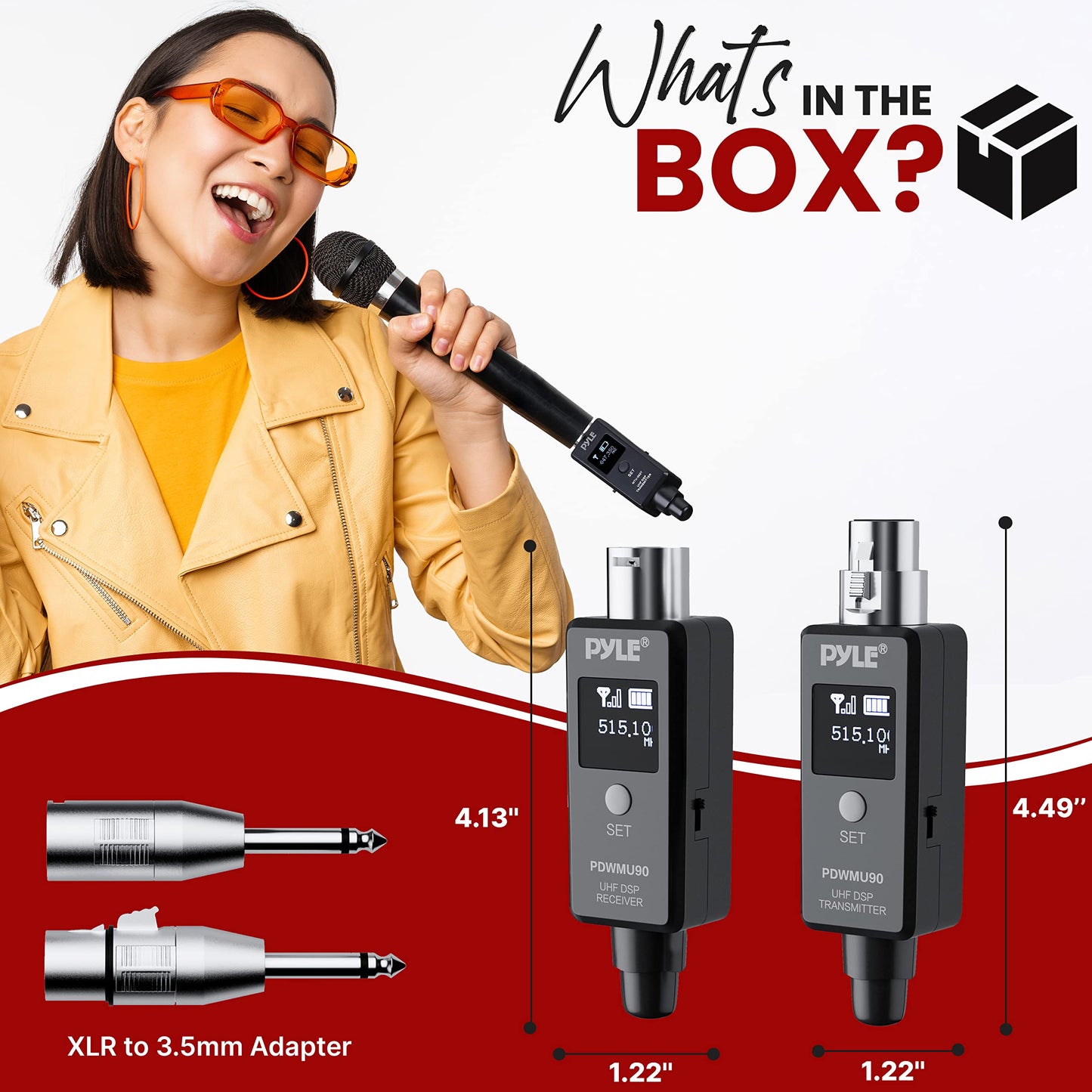 Pyle Multifunctional UHF Wireless XLR Adapter System,Transmitter And Receiver For Dynamic Microphones And Music Sources,48k Frequency Signal Transmission,USB Recharge Capable,90 Feet Range,Dark Gray