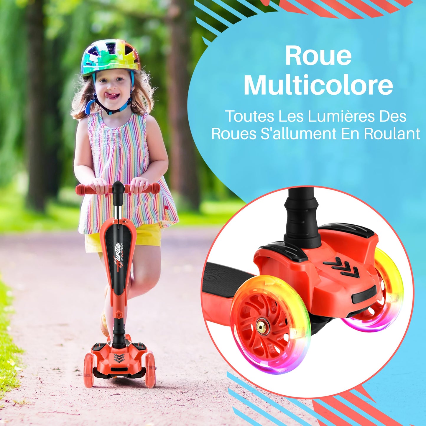 Hurtle 6 Wheeled Scooter for Kids - Stand & Cruise Child/Toddlers Toy Folding Kick Scooters w/Adjustable Height, Anti-Slip Deck, Flashing Wheel Lights, for Boys/Girls 2-12 Year Old - Hurtle