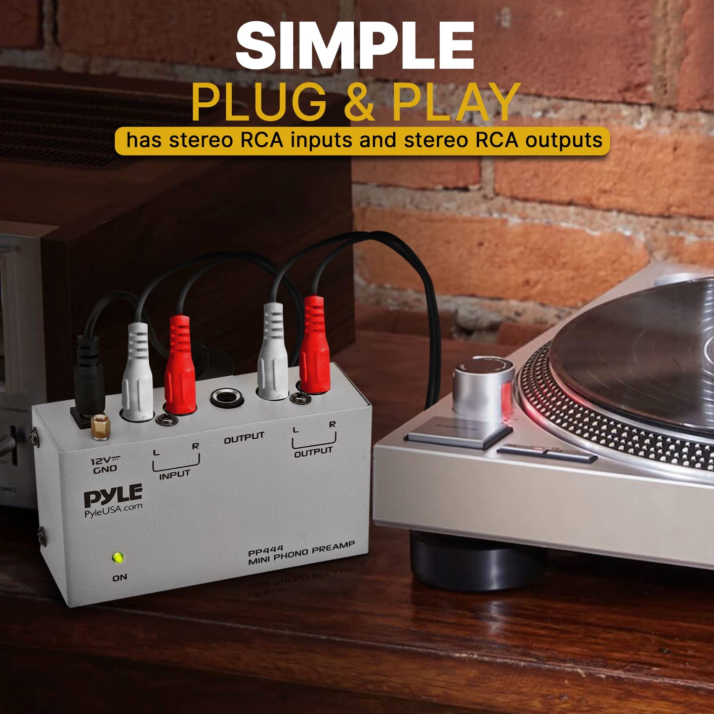 Pyle Ultra Compact Phono Preamp - Mini Turntable Preamp for Audio - Guitar, Microphone - RCA Input/Output for Record Player - Receiver - Amplifier - PP444