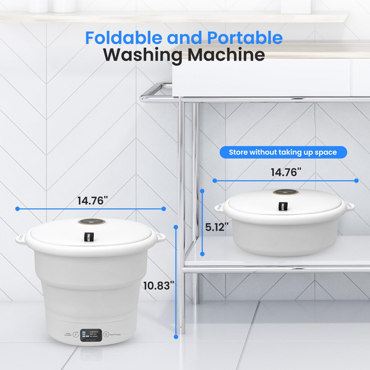 SereneLife Portable Mini Washing Machine – Compact, Foldable Washer for Travel, Dorms, and Camping – Semi-Automatic, Energy-Saving Design – Includes Power Cord & Lid Cover, White