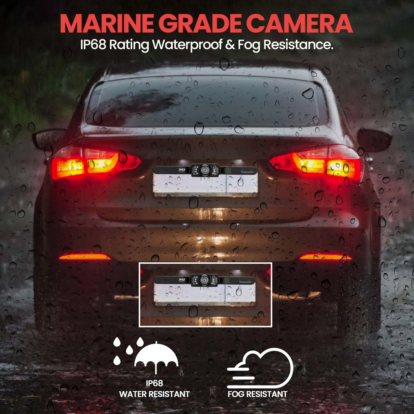 PYLE BACKUP CAR CAMERA, 7" LCD DISPLAY, NIGHT VISION, WATERPROOF, DISTANCE SCALE LINES - COMPLETE SYSTEM WITH ALL NECESSARY CABLES AND WIRING, LICENSE PLATE MOUNTABLE, AUTO SWITCH PAL/NTSC