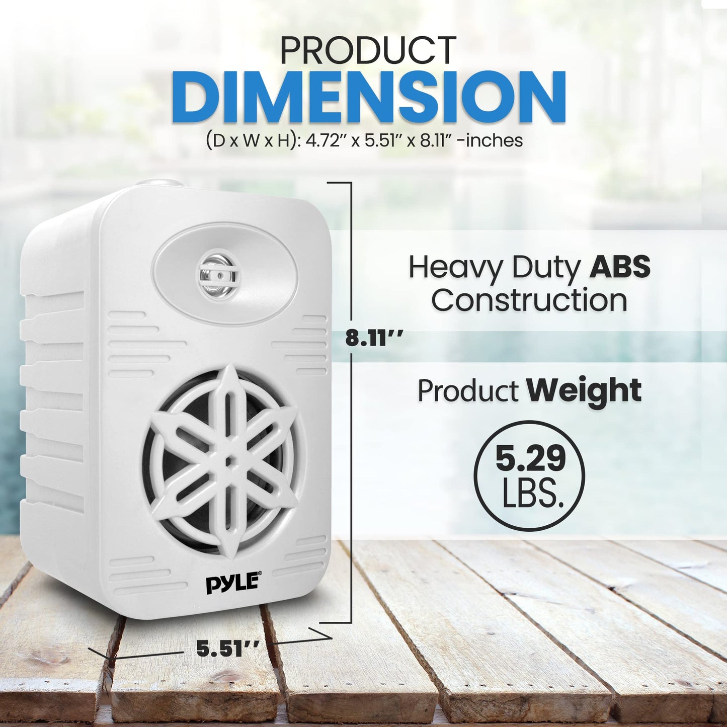 PyleUsa Indoor Outdoor Speakers Pair - 300 Watt Dual Waterproof 4” 2-Way Full Range Speaker System w/ 1/2” High Compliance Polymer Tweeter - in-Home, Boat, Deck, Patio, Poolside (White) - PDWR45WT