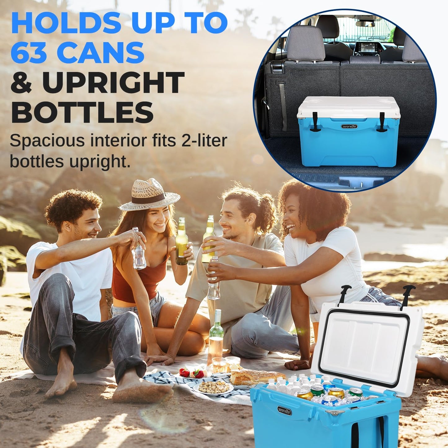 SereneLife Ultra-Tough 50 Quart Rotomolded Cooler Box, Holds Upto 64 Cans, Keeps Ice Up to 5 Days, Heavy-Duty Insulated Portable Ice Chest Box, Ideal for Camping, Beach, and Outdoor Adventures