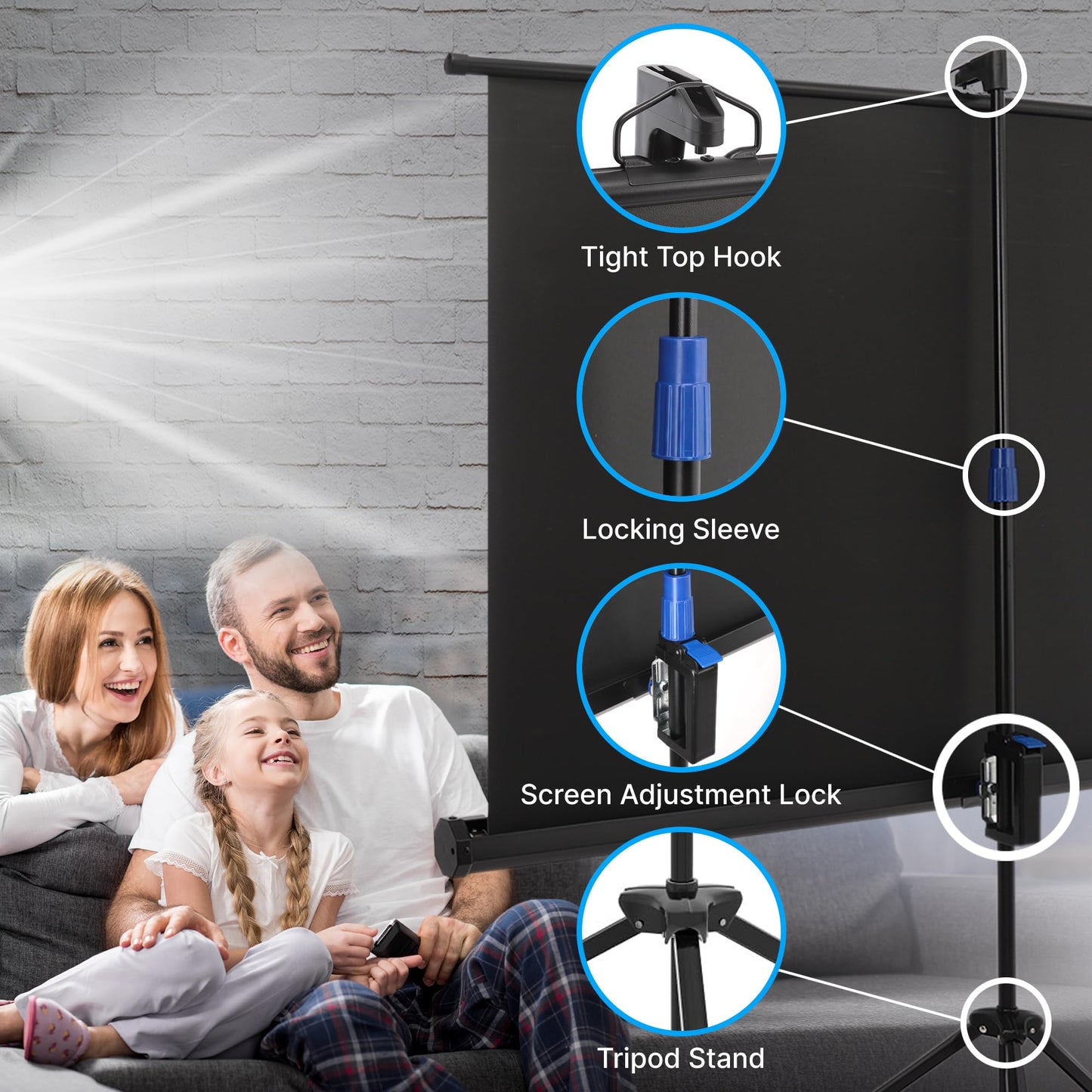 Projector Screen 84" with Floor Standing Portable Fold-Out Roll-Up Tripod Manual, Mobile Movie Screen, Home Theater Cinema Wedding Party Office Presentation, Quick Assembly