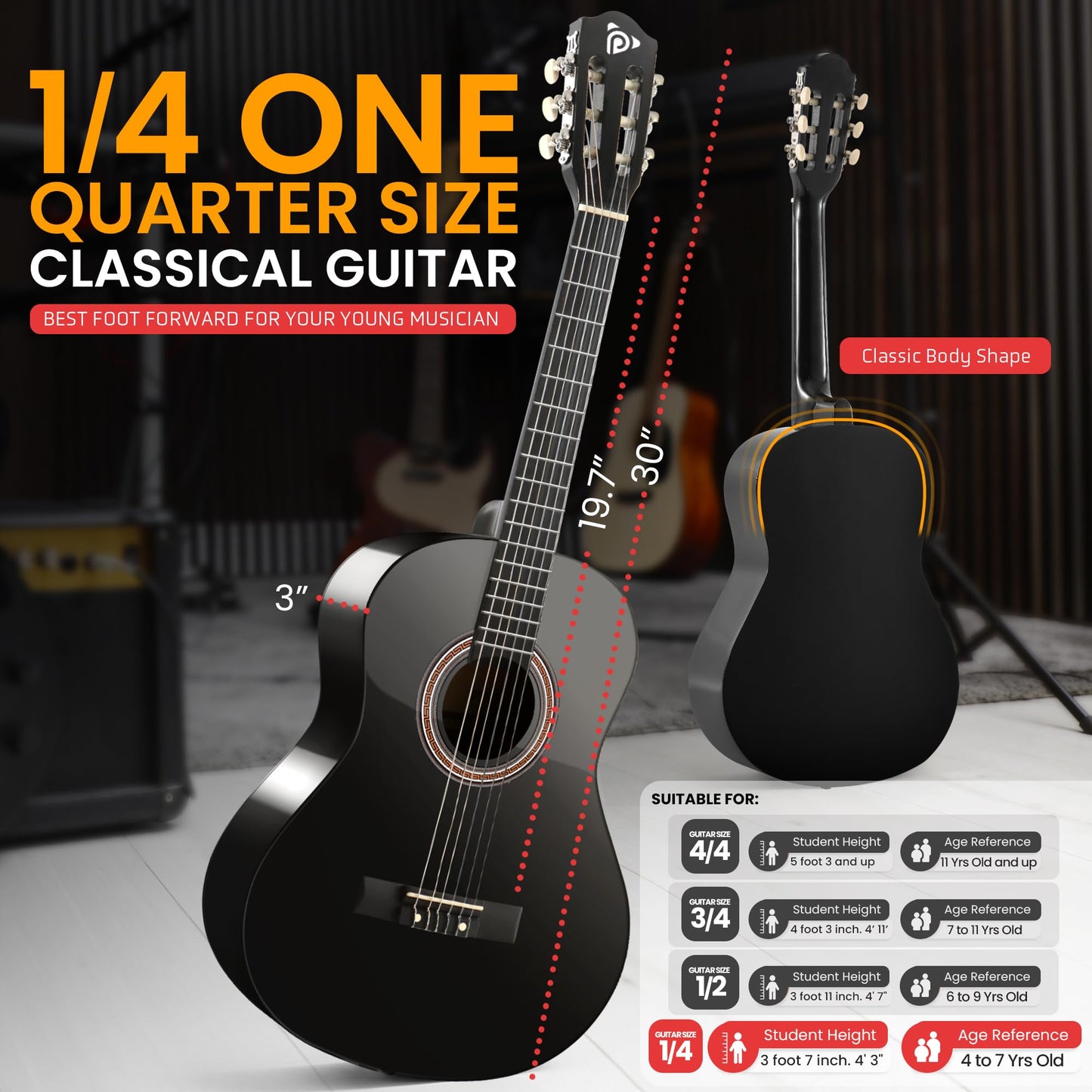 Pyle 6 String HOME_APPLIANCES, Right, Black Gloss, 30" (PGACMS30BK)