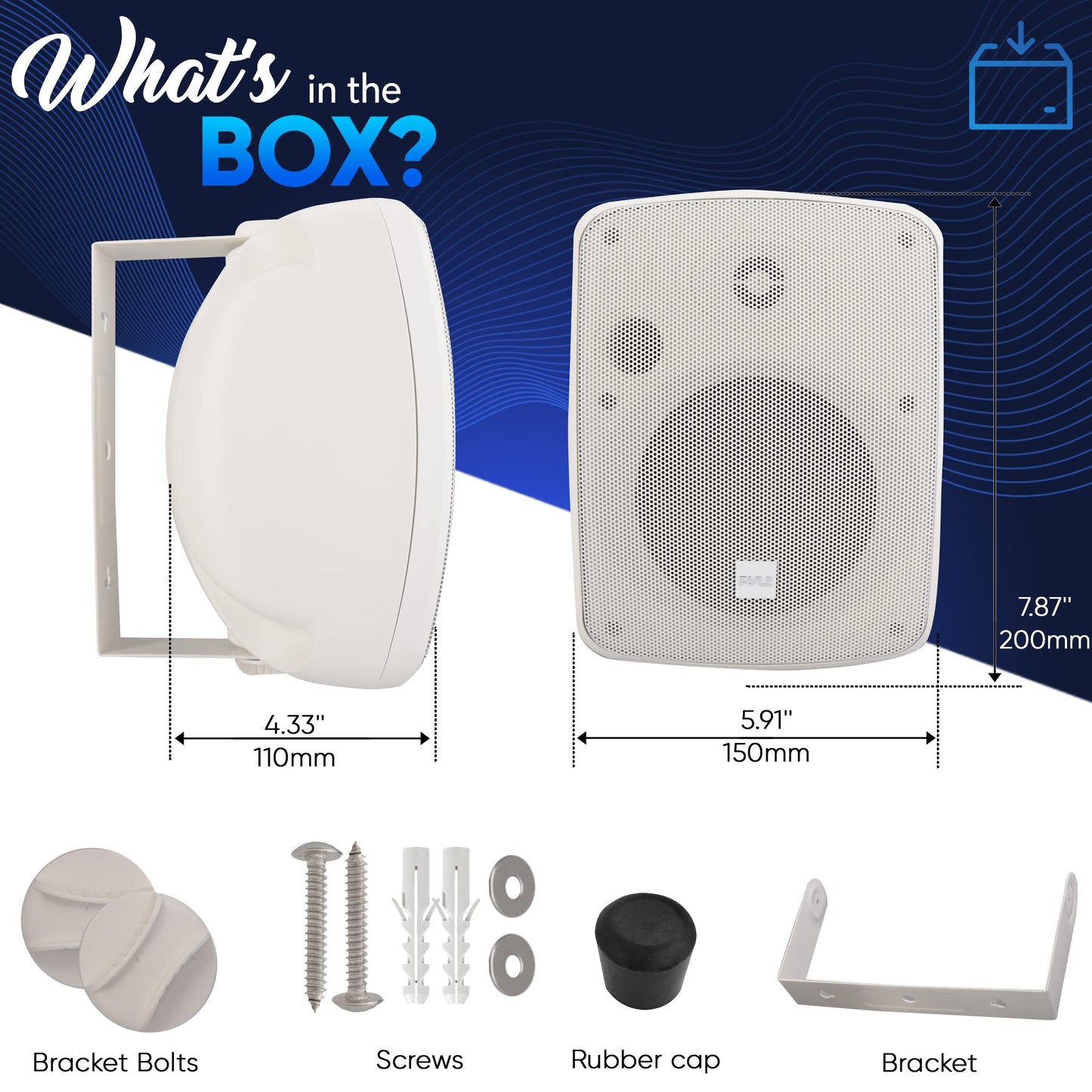 Pyle Outdoor Waterproof Patio Speaker - 3.5" 2-Way Weatherproof Wall/Ceiling Mounted Dual Speaker w/Heavy Duty Grill, w/Transformer Adjuster, Universal Mount, in/Outdoor Use PDWR445TW (White)