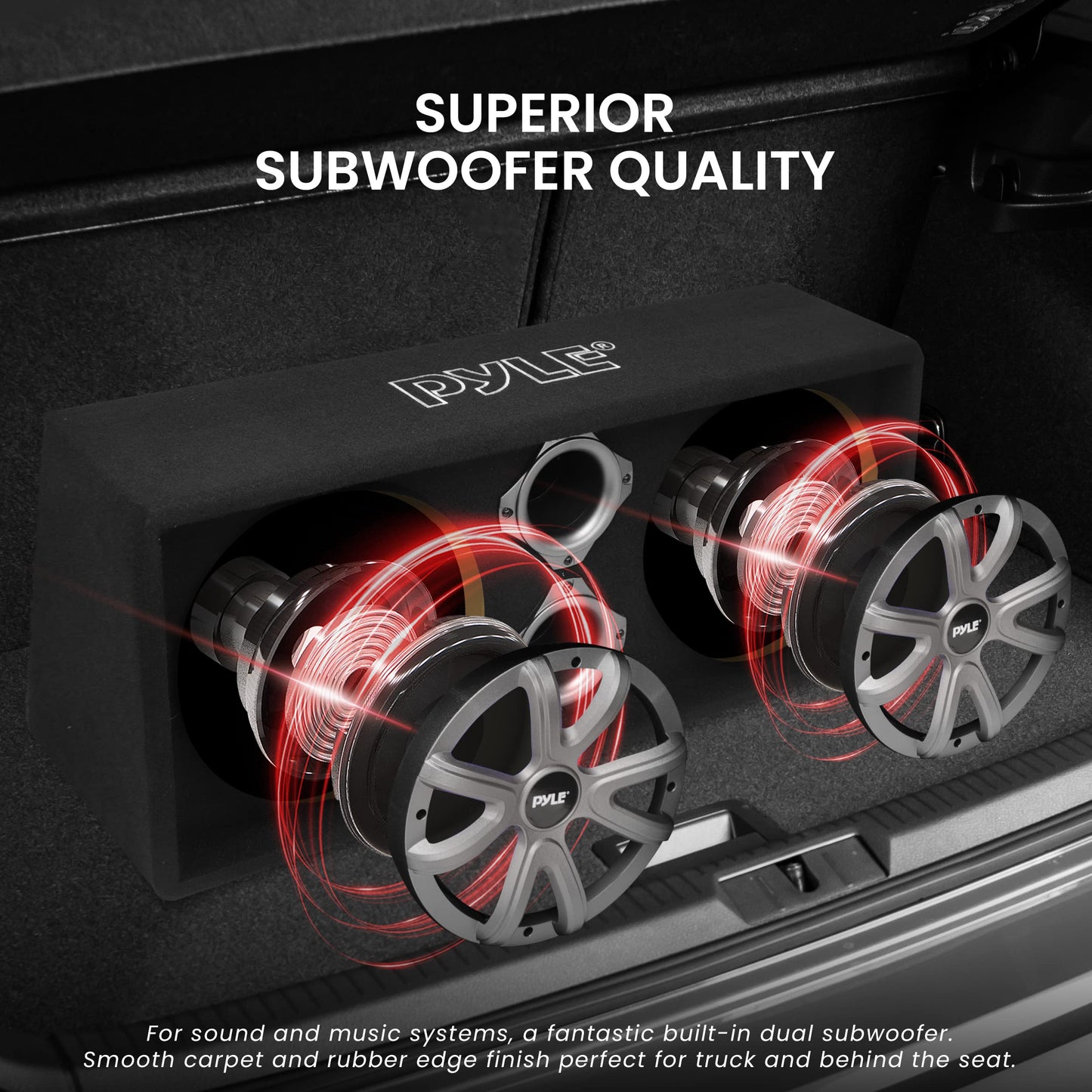 PyleUsa 8" Dual Subwoofer Box System - 400-Watt Slim Mount Truck Audio Subwoofer Box - Rear Vented Design with Built-in Illuminating LED Lights, 2x400 Watts Max Power