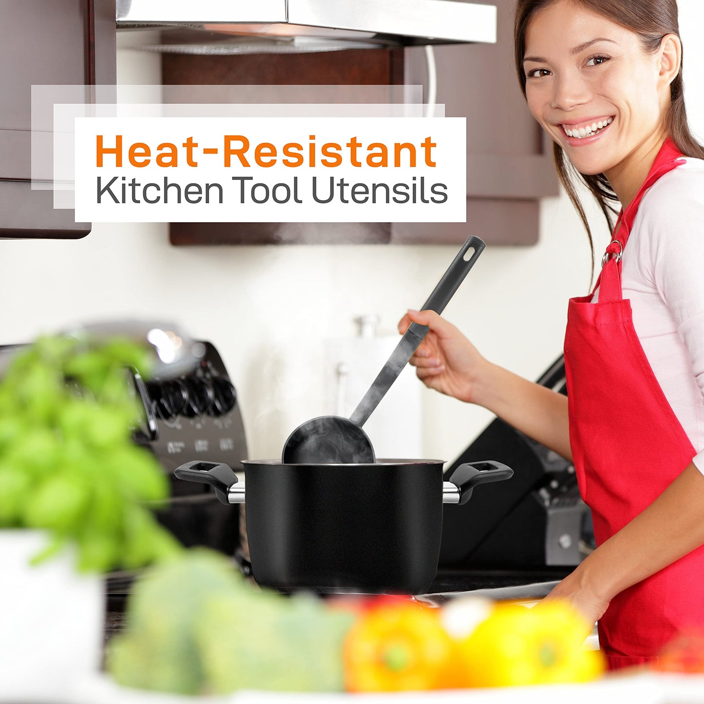 NutriChef Kitchen Cooking Utensils Set - Includes Soup Ladle, Pasta Fork, and Spatula (Works with Model: NCCWA13)